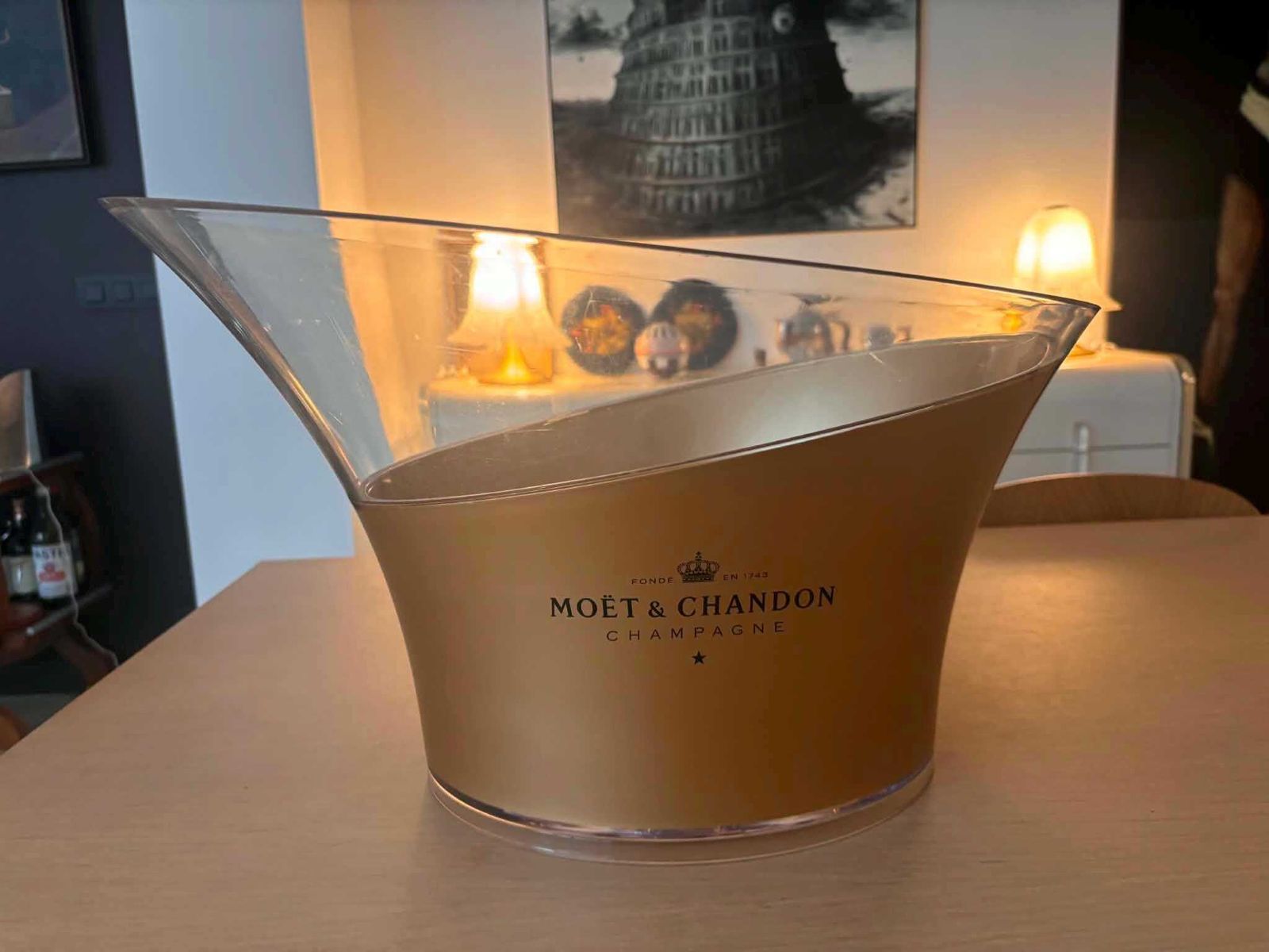 Large Moët & Chandon Champagne Bucket, Gold Clear Acrylic Multi Bottle Wine Cooler, French Vintage Party Ice Bucket For 4 5 Bottles photo buy