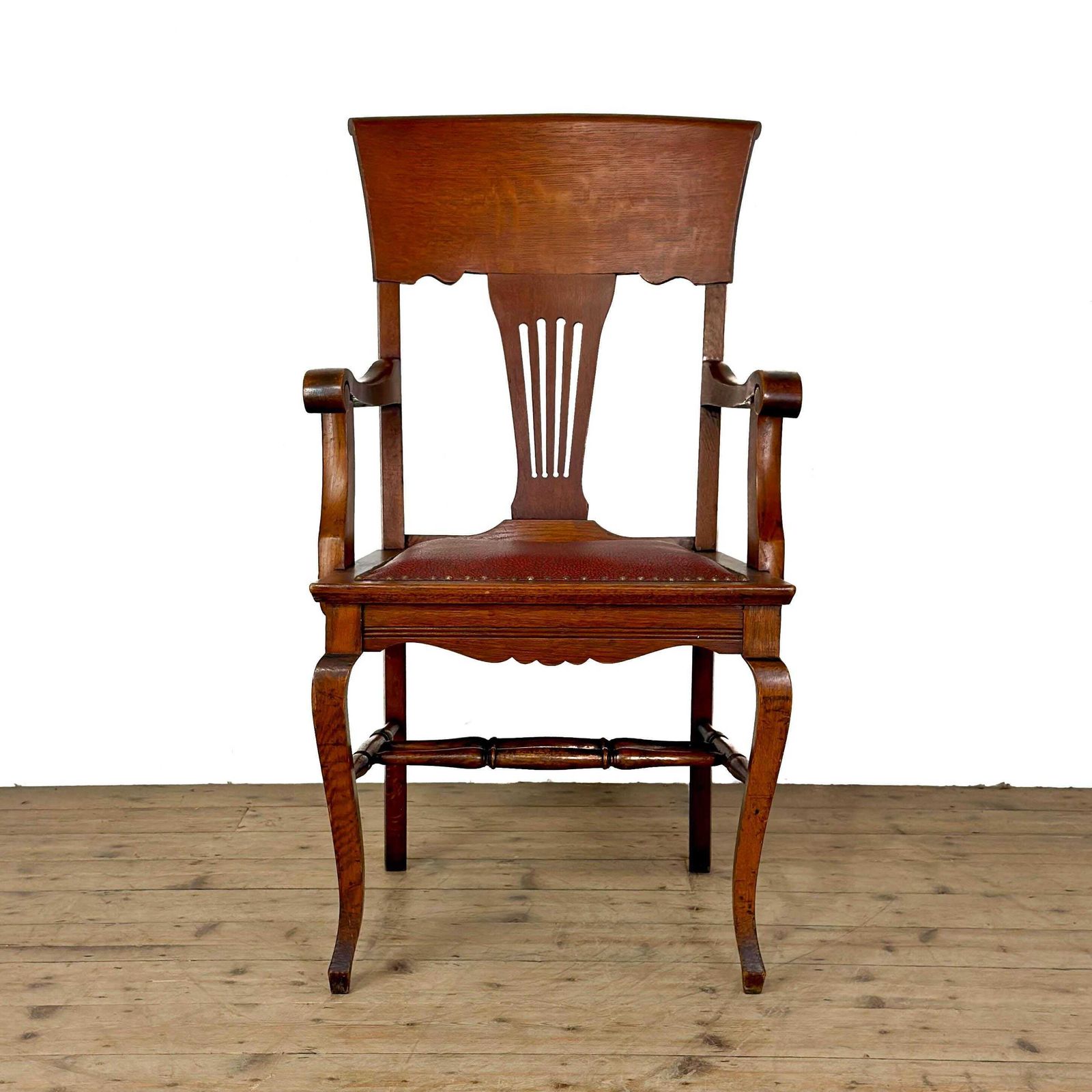 Antique Oak Chair With Studded Red Leather Seat | Antique Chair | Armchairs | Victorian Seating | Victorian Antique photo furniture