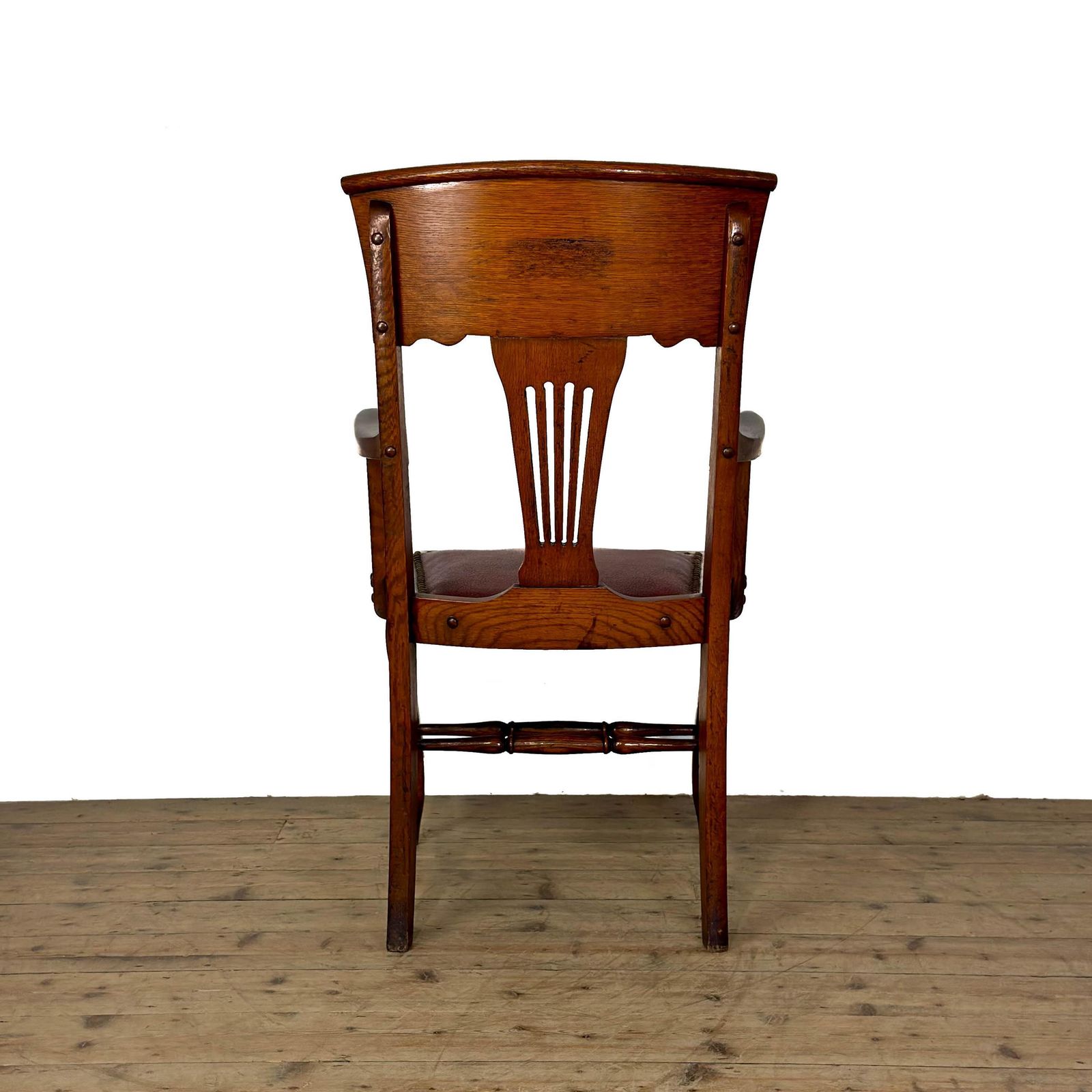 Antique Oak Chair With Studded Red Leather Seat | Antique Chair | Armchairs | Victorian Seating | Victorian Antique photo Furniture