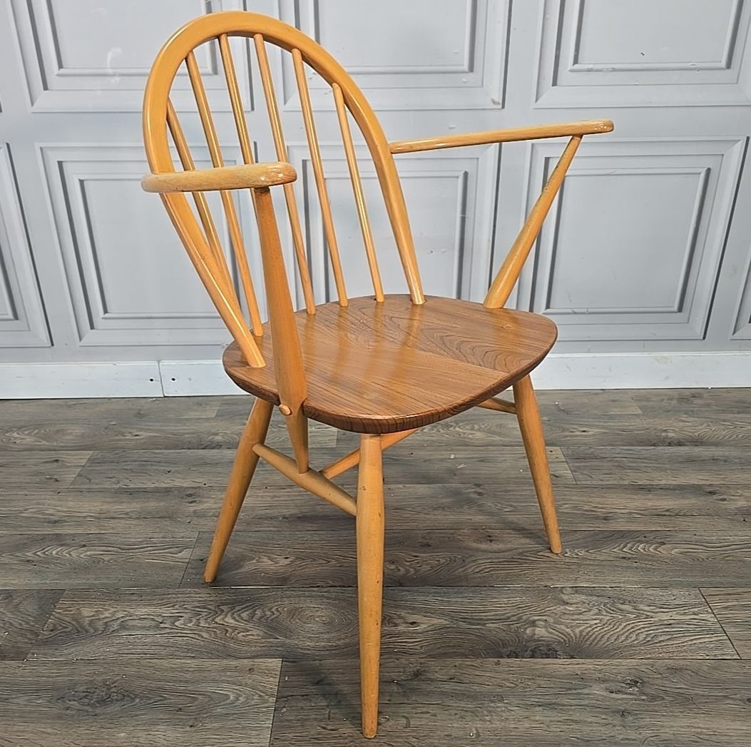 Vintage Ercol Windsor Armchair Blonde Elm Beech Dining Chair Seat Mid Century