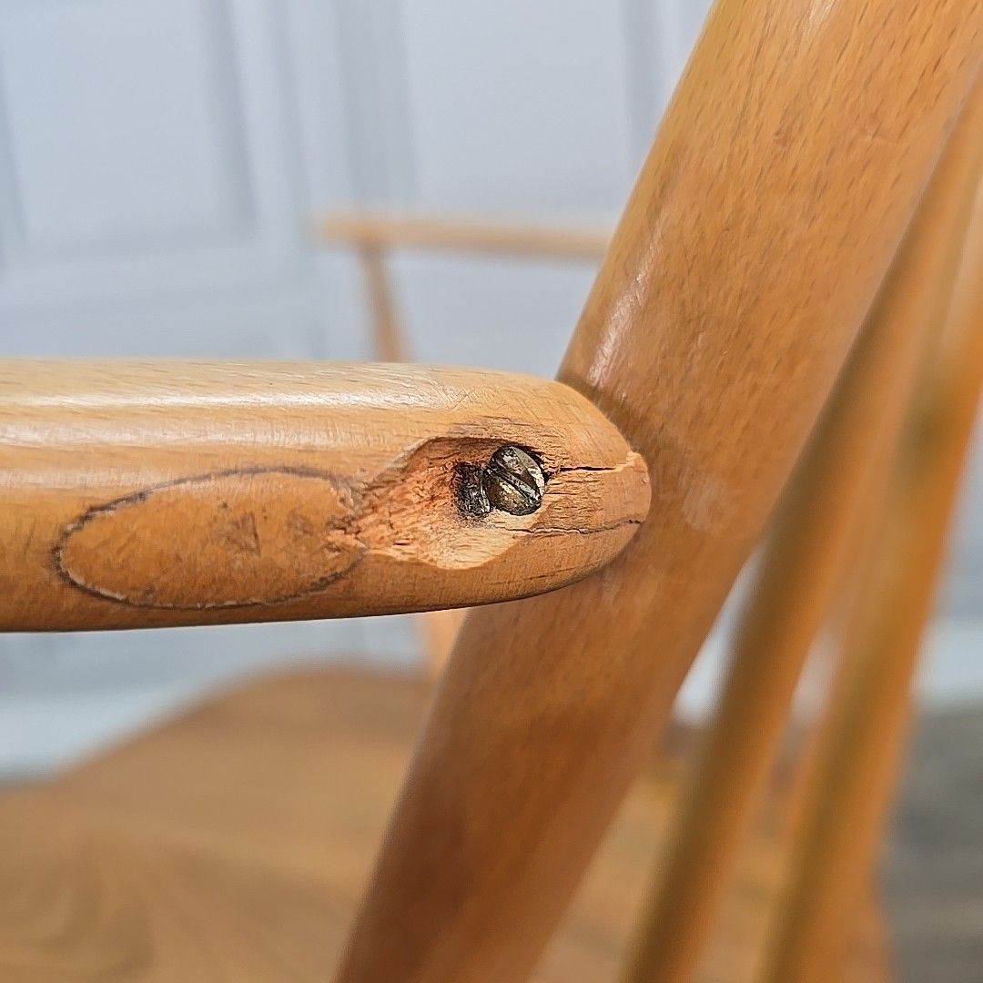 photo vinterior Vintage Ercol Windsor Armchair Blonde Elm Beech Dining Chair Seat Mid Century