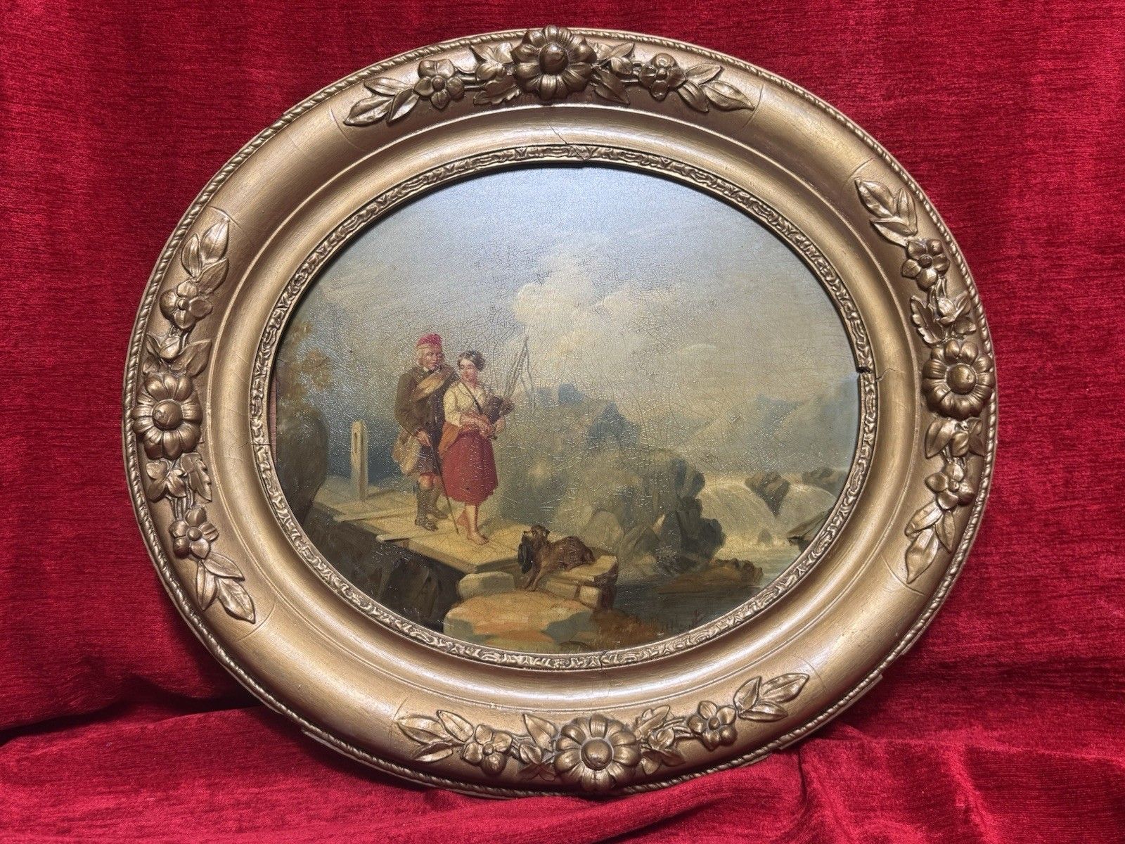 19th Century Scottish School Romantic Highlands Landscape Scene Painting Signed