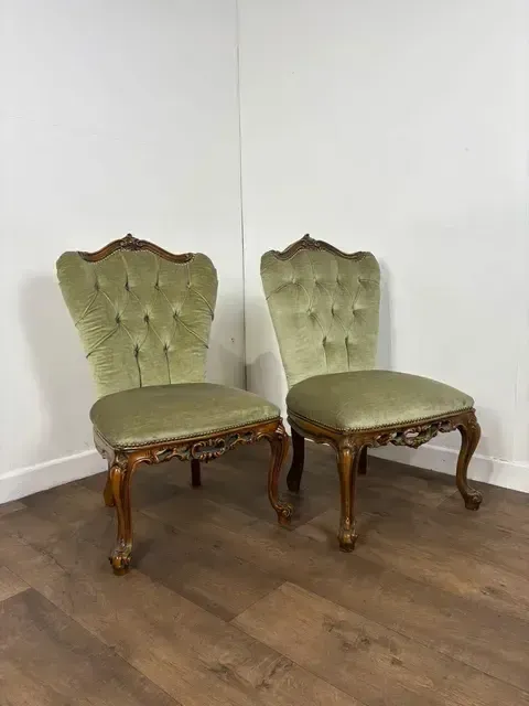 Pair Of Reproduction Upholstered Bedroom Chairs photo vintage