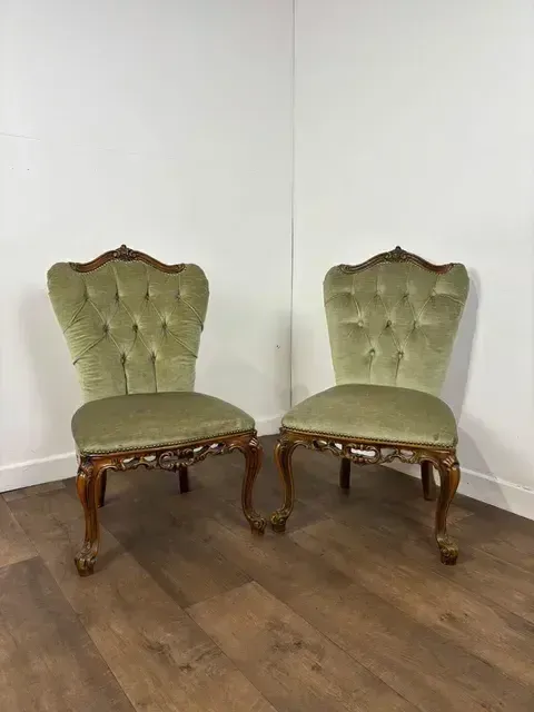 Pair Of Reproduction Upholstered Bedroom Chairs