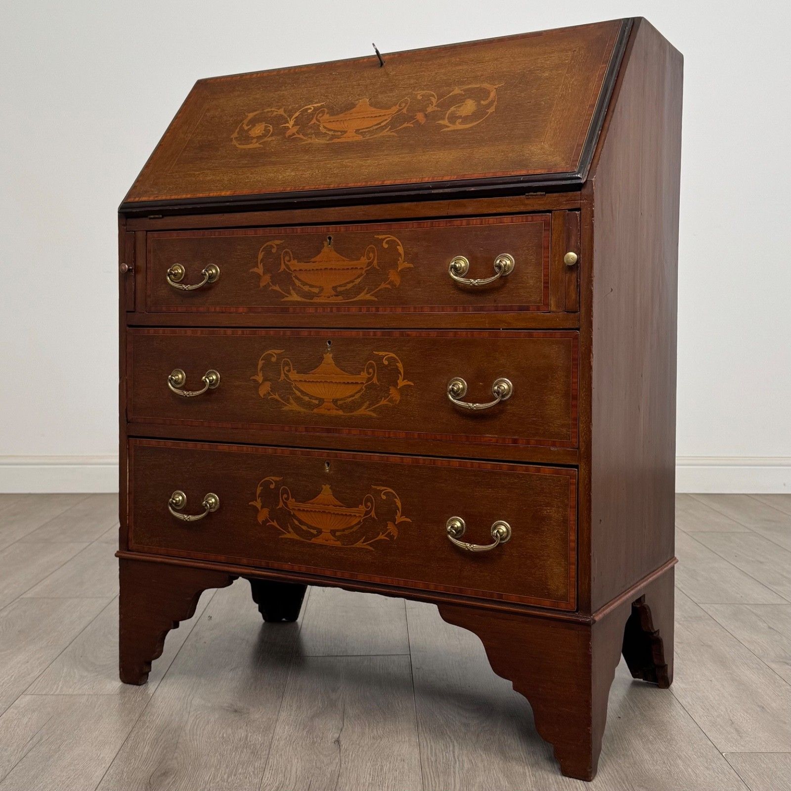 Antique 20th Century Inlaid Edwardian Bureau In Mahogany ( Af 5689 ) photo for sale