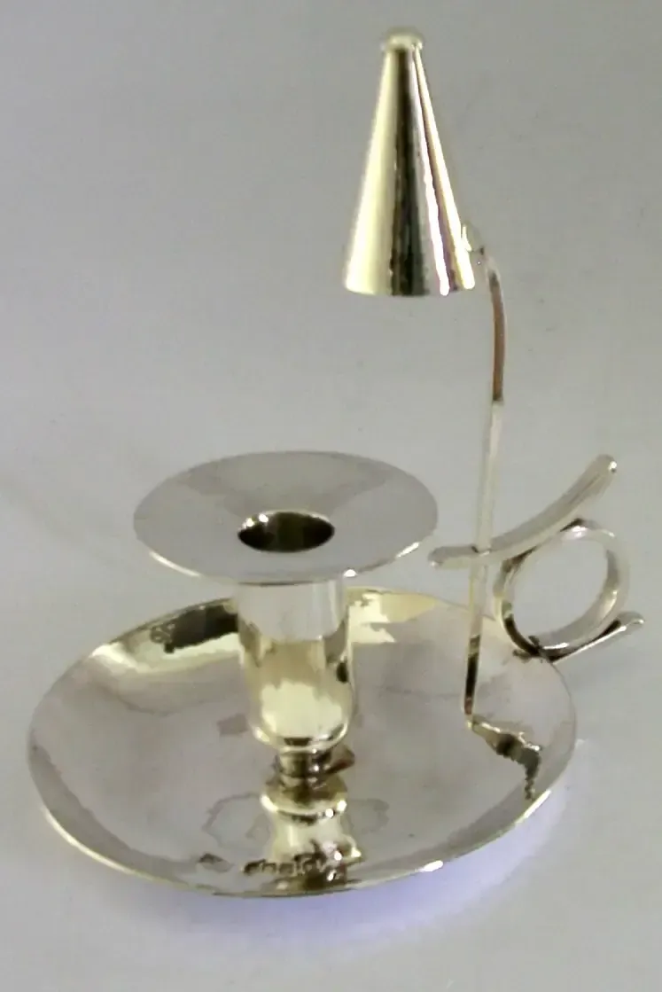 256g Scottish Sterling Silver Chamberstick Candle Holder & Snuffer 1977 photo Home Decor
