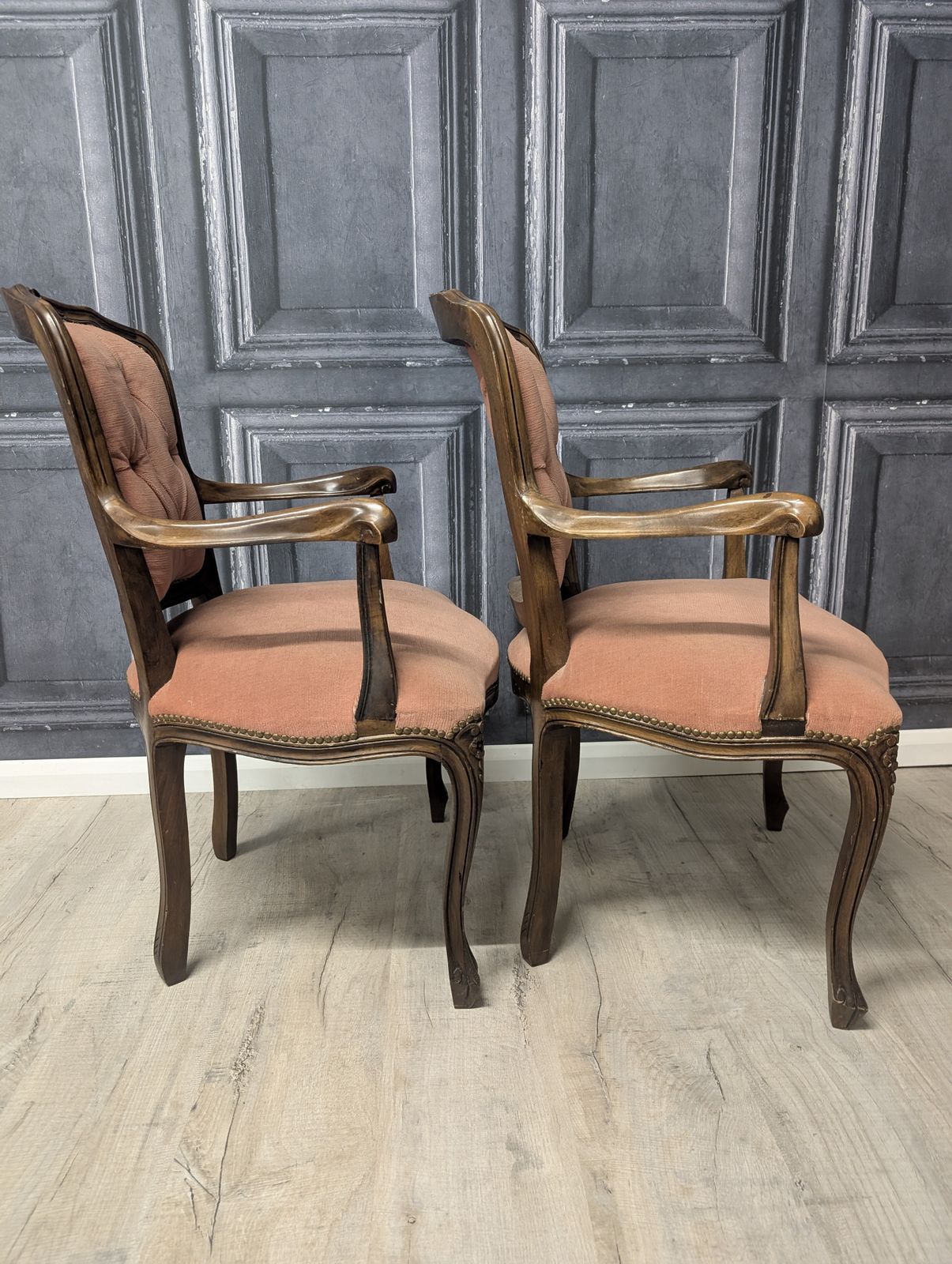600.0 Pair Of Vintage French Louis XV Style Fauteuil Armchairs In Dusky Pink, 1970s photo
