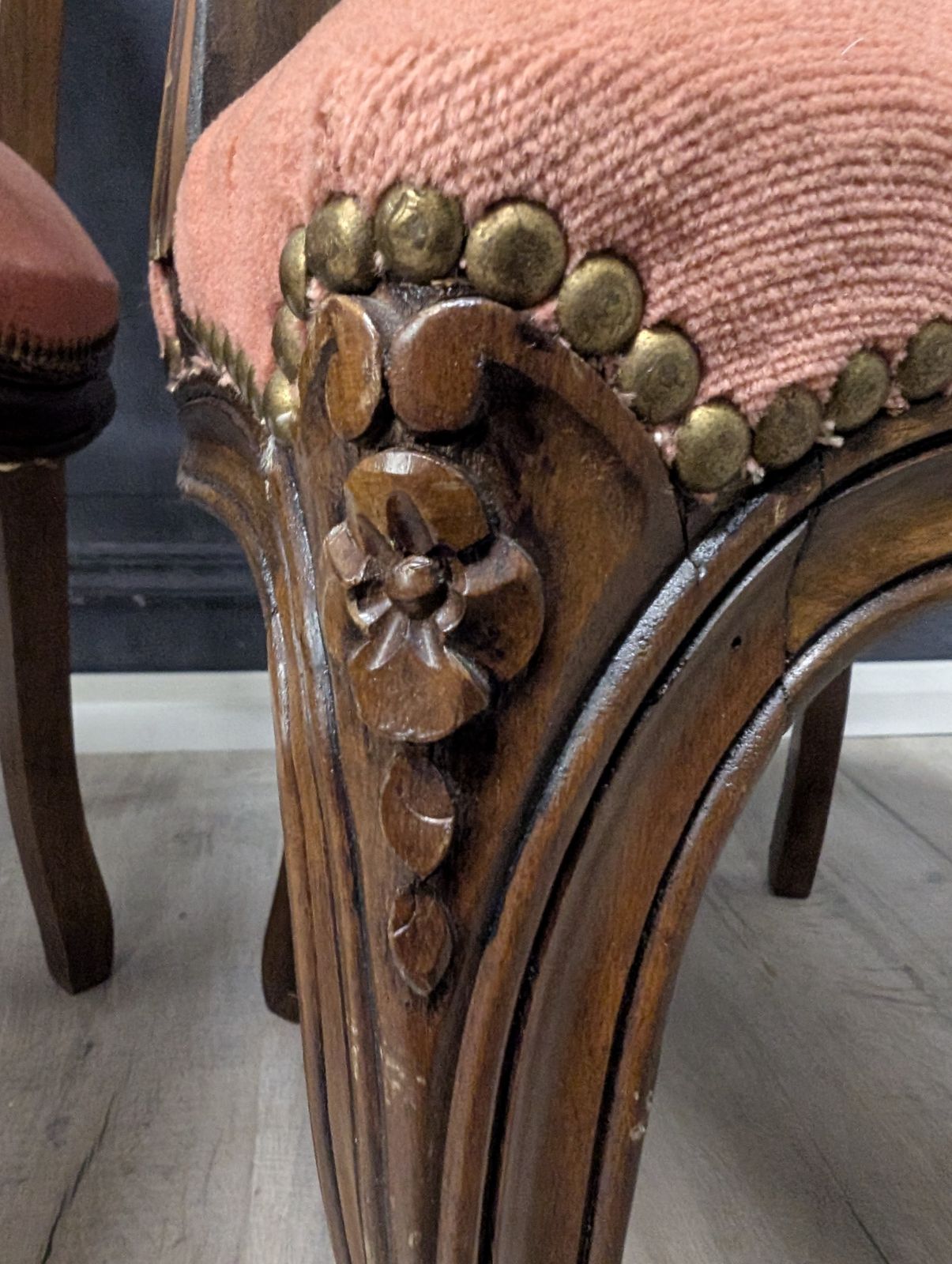 photo buy Pair Of Vintage French Louis XV Style Fauteuil Armchairs In Dusky Pink, 1970s