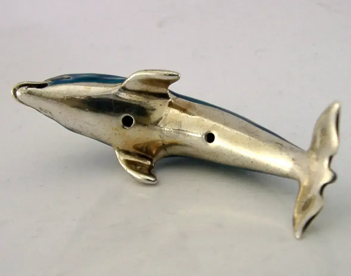 Italian Sterling Silver Enamel Dolphin Animal Figure C1990 Saturno Italy photo buy