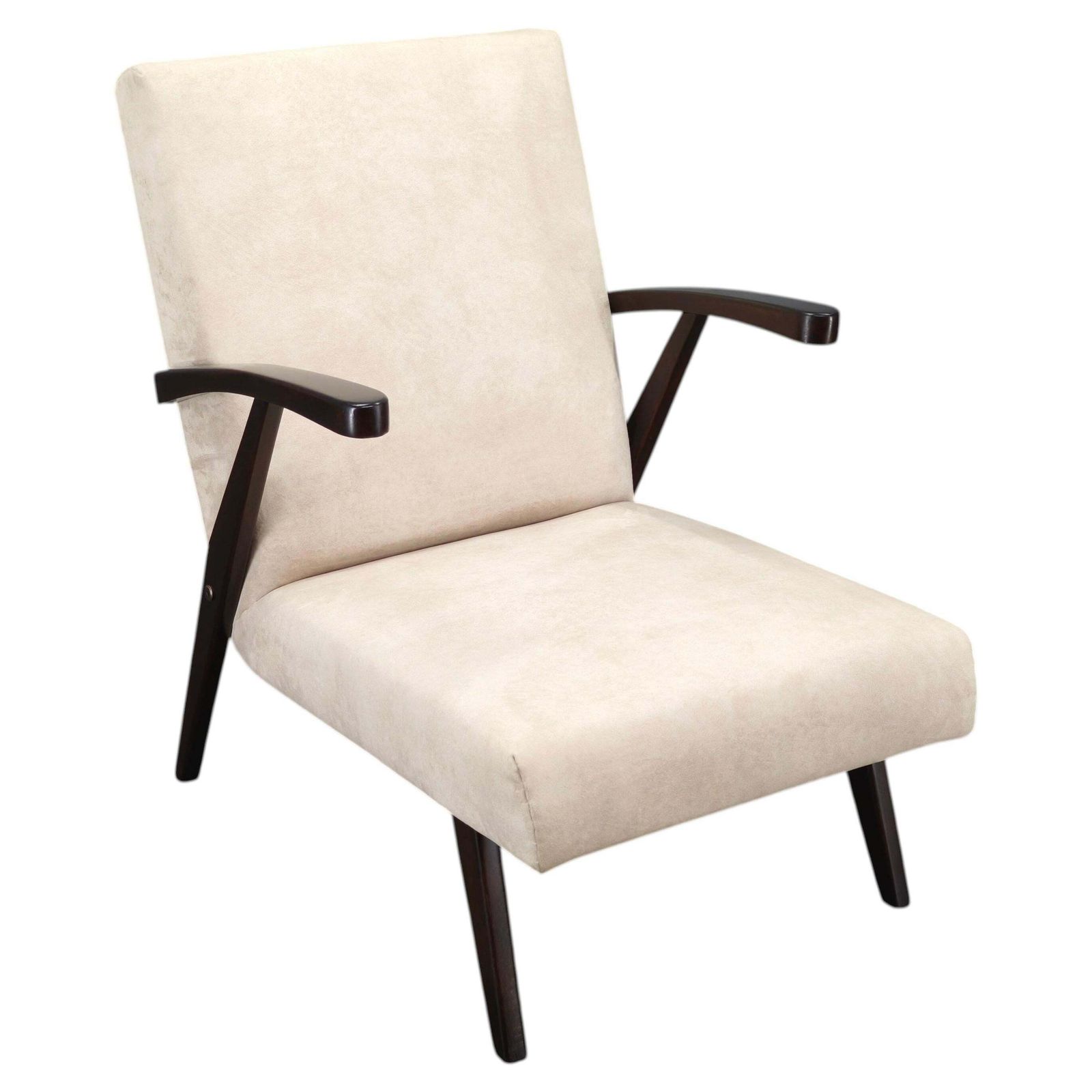 Mid Century Cream Velvet Lounge Chair, Czechoslovakia 1960s