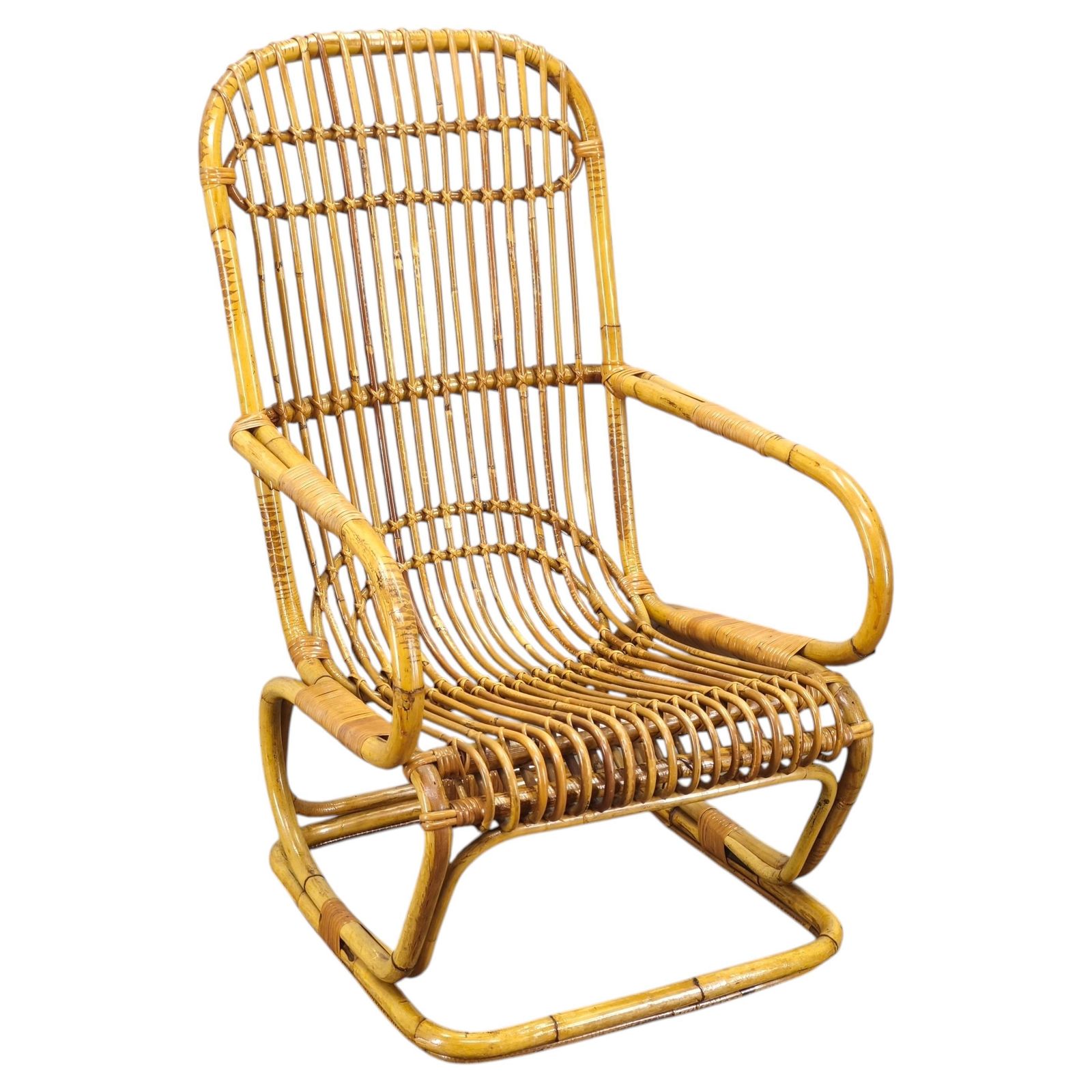 Italian Mid Century Rattan Lounge Armchair, 1960s