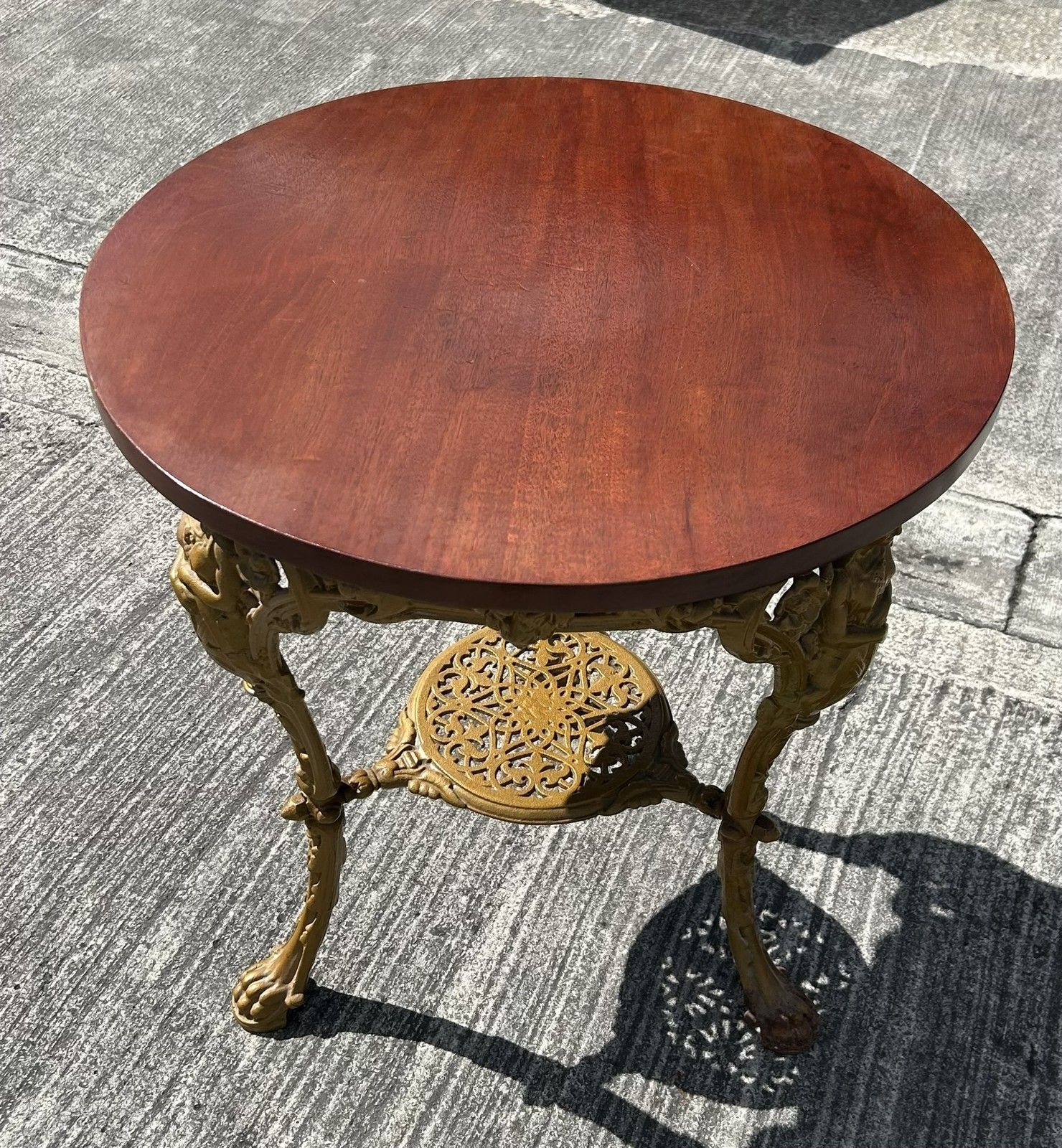 Antique Detailed Cast Iron Britannia Base Pub Tavern Table Original Gold Paint photo for sale