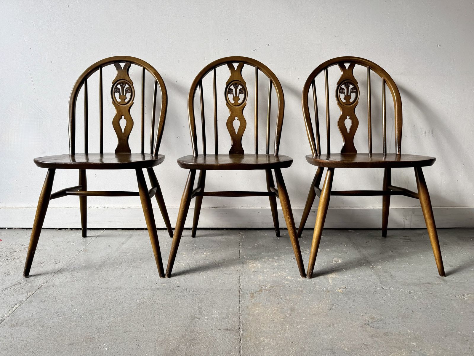 Set Of 3 Vintage Dining Chairs By Ercol