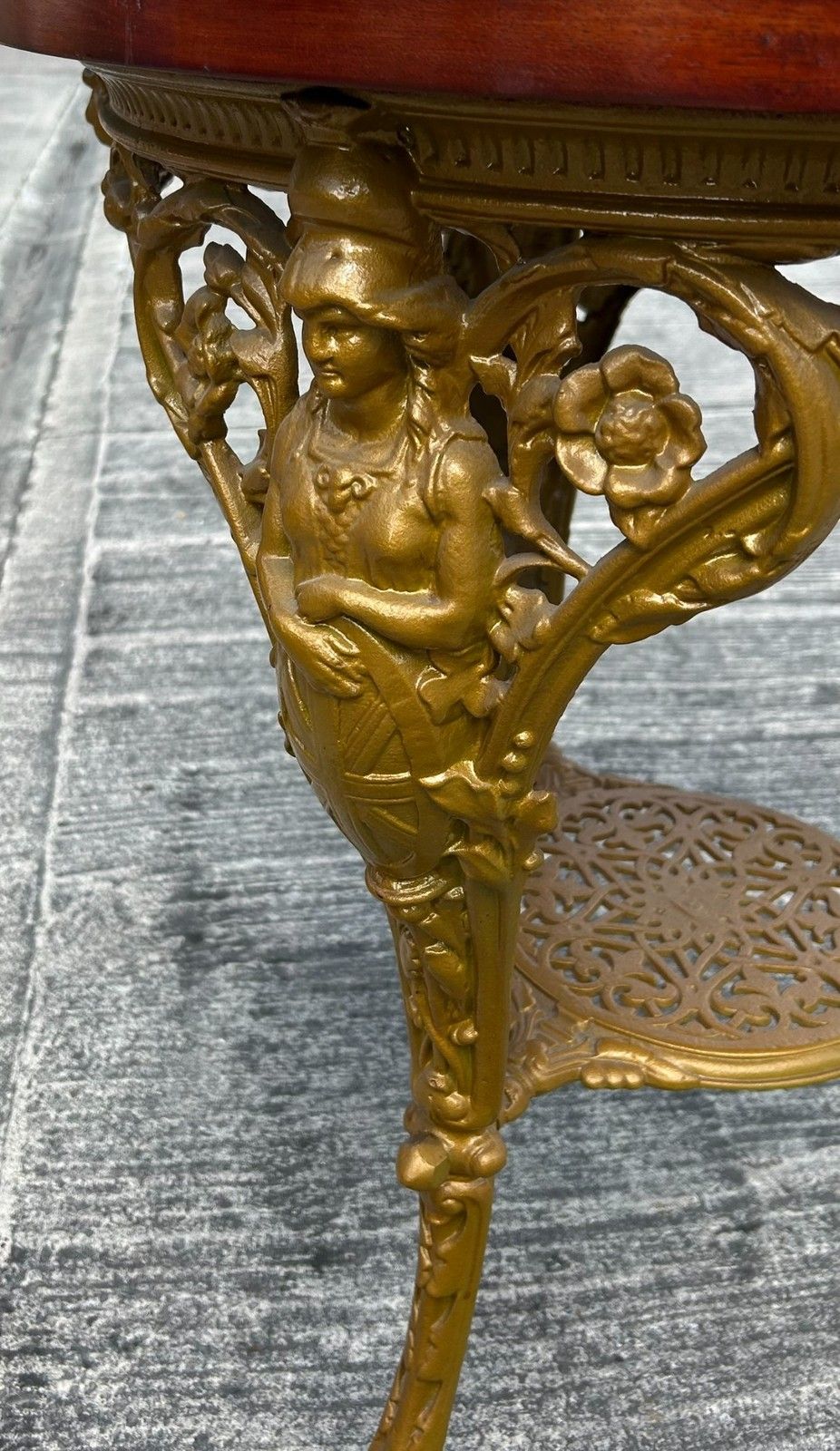 Antique Detailed Cast Iron Britannia Base Pub Tavern Table Original Gold Paint photo for sale