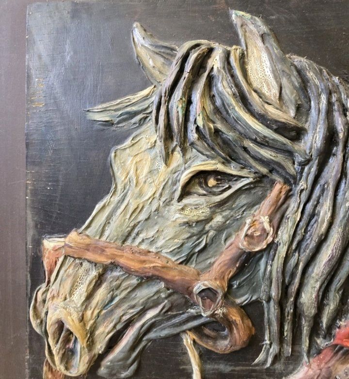 Monumental Hand Carved Horse Relief Panel By E Baras Greek Sculpture 1979 photo Art