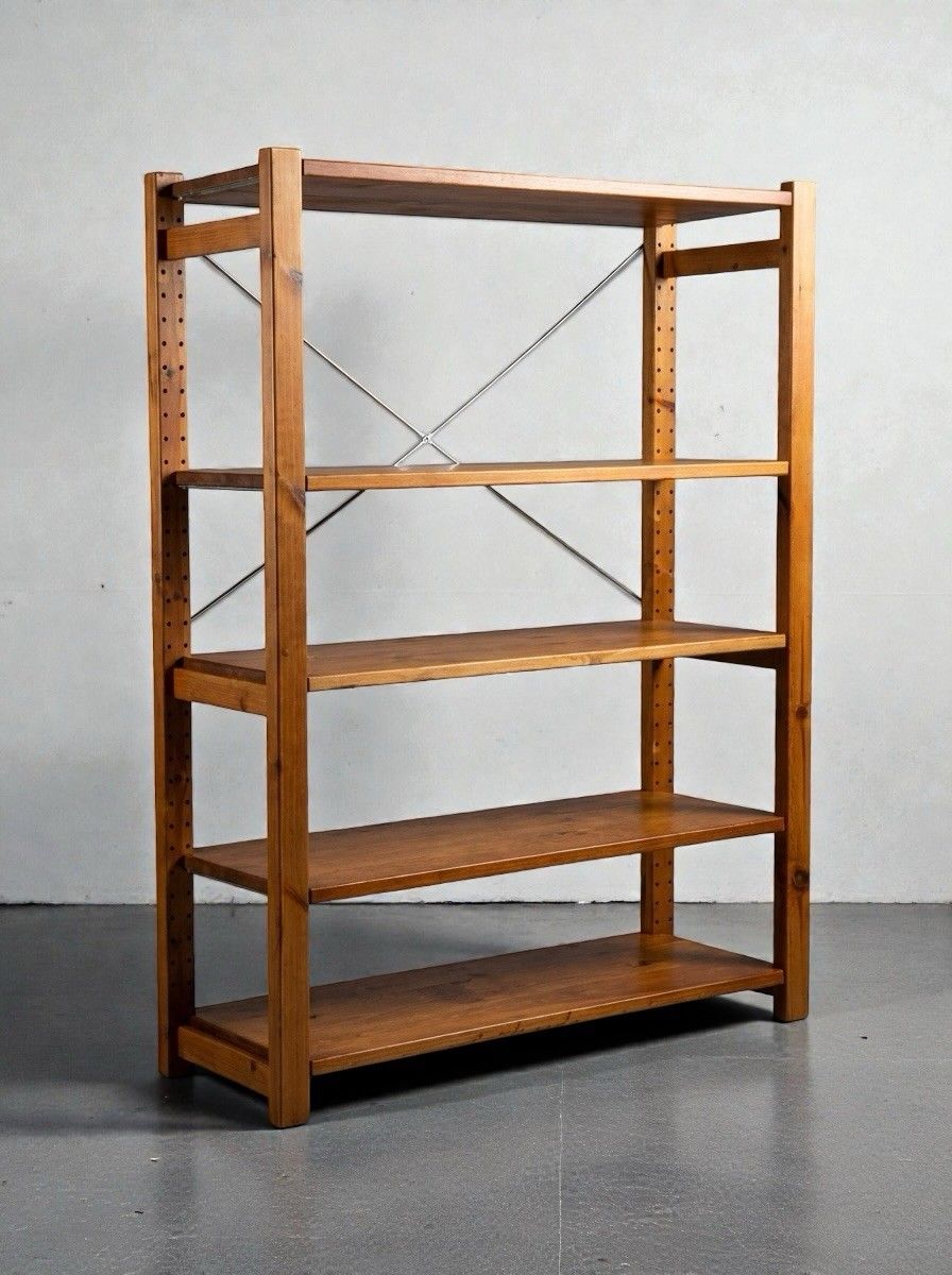 Vintage Danish Solid Honey Pine Shelving Sysyem X Brace Mid Century C1970s Rare