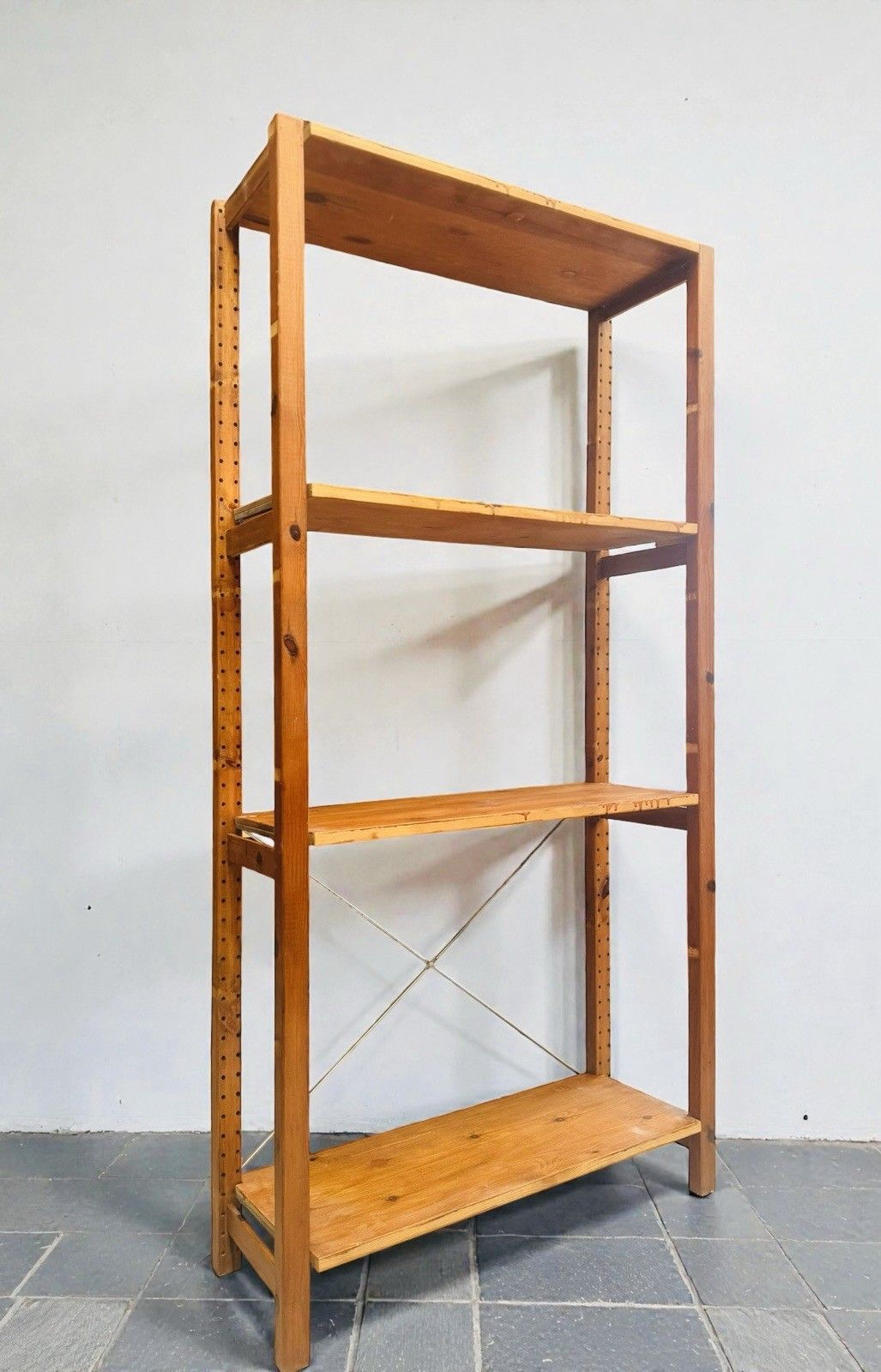Vintage Danish Solid Honey Pine Shelving Sysyem X Brace Mid Century C1970s Rare photo Furniture