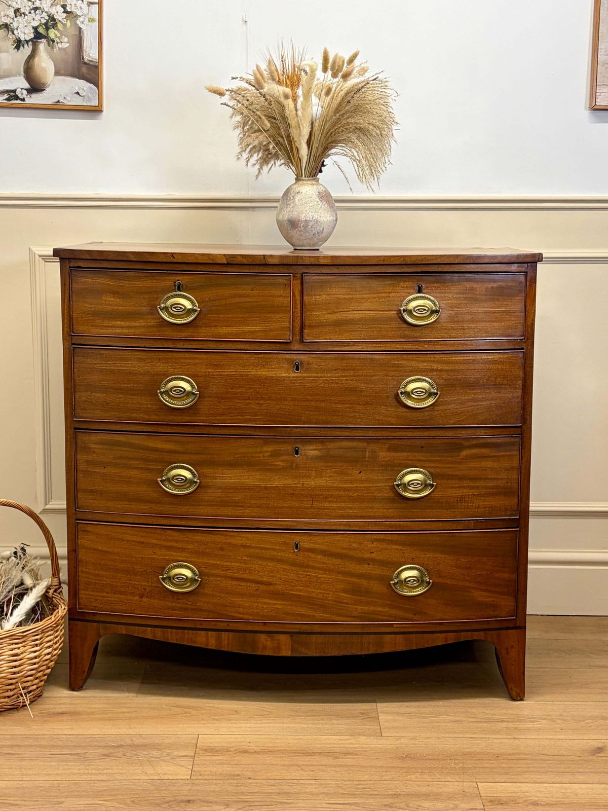 Antique Small George III Mahogany Bow Front Chest Of Drawers photo for sale
