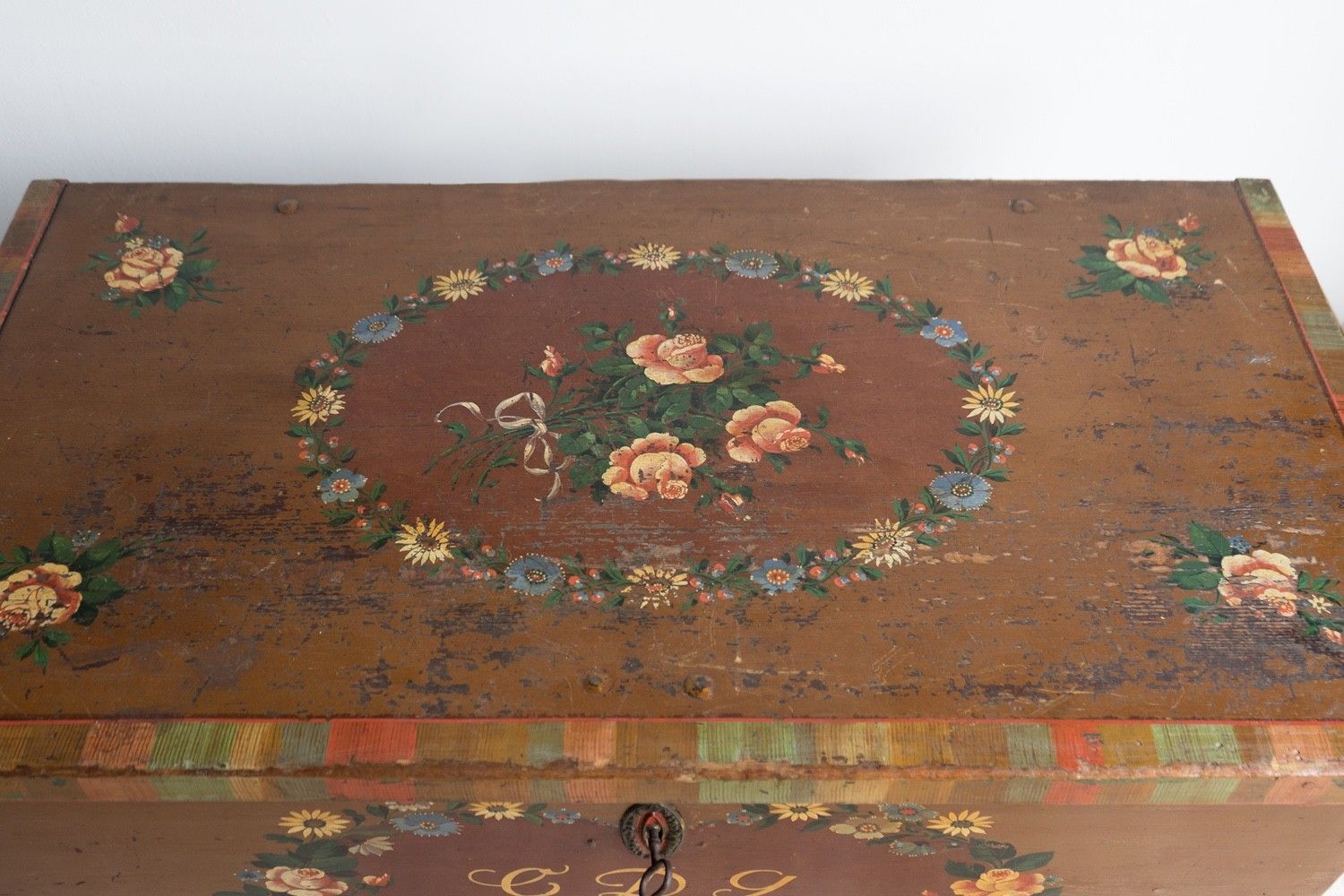 Antique Swedish Folk Art Marriage Chest Storage Box, Early 19th Century photo vinterior