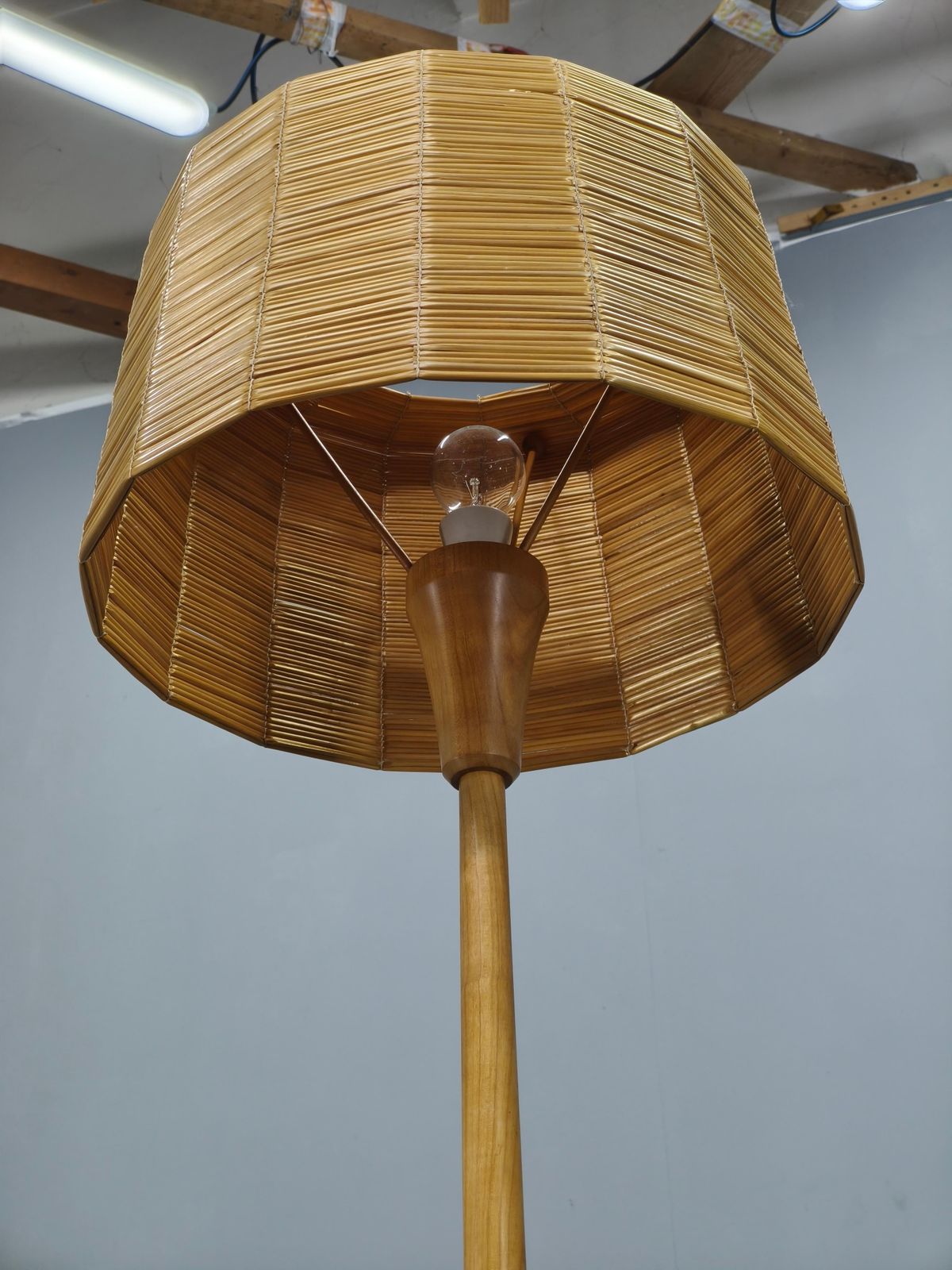 Lighting Jan Kalous Uluv Rattan Floor Lamp, Czechoslovakia 1960s photo