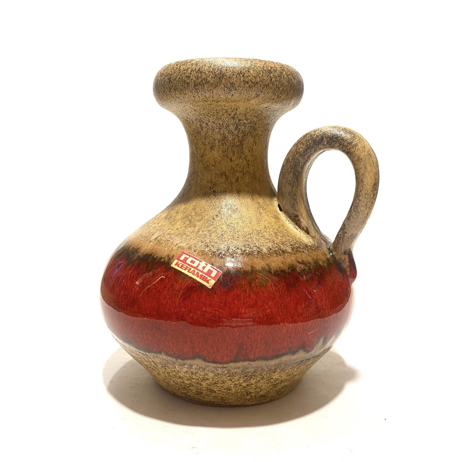 Roth Keramik Vase With Volcanic Red Band, 1970s West German Fat Lava Pottery photo furniture