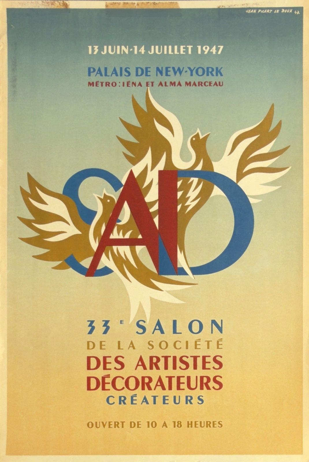 Jean Picart Le Doux Lithografische Poster 1947 Sad Paris Artist