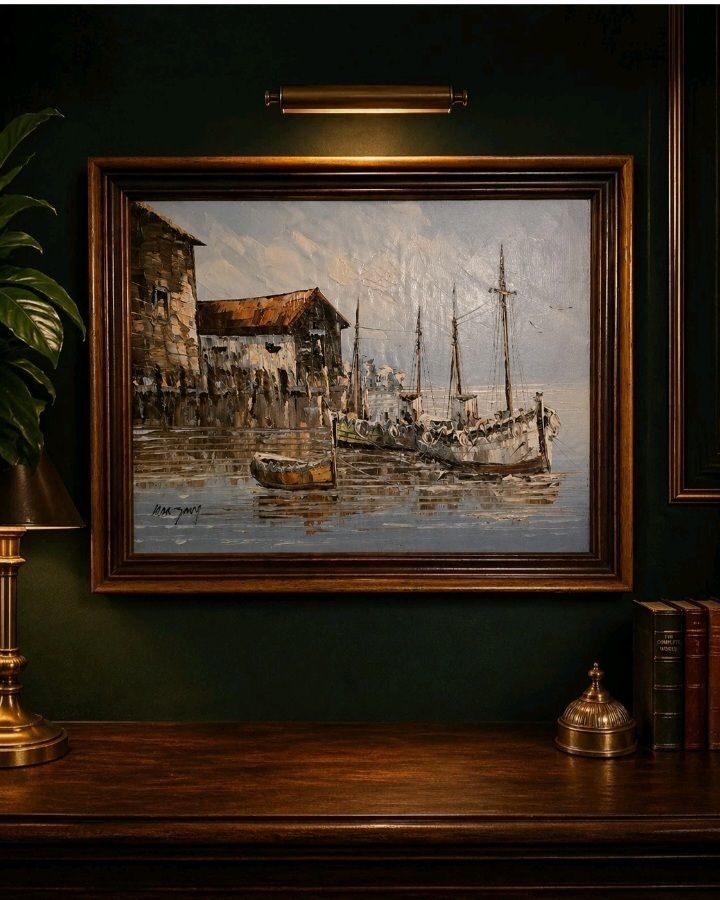 Masterpiece Max Savy Original Signed Oil Painting Harbour Scene Impasto Framed