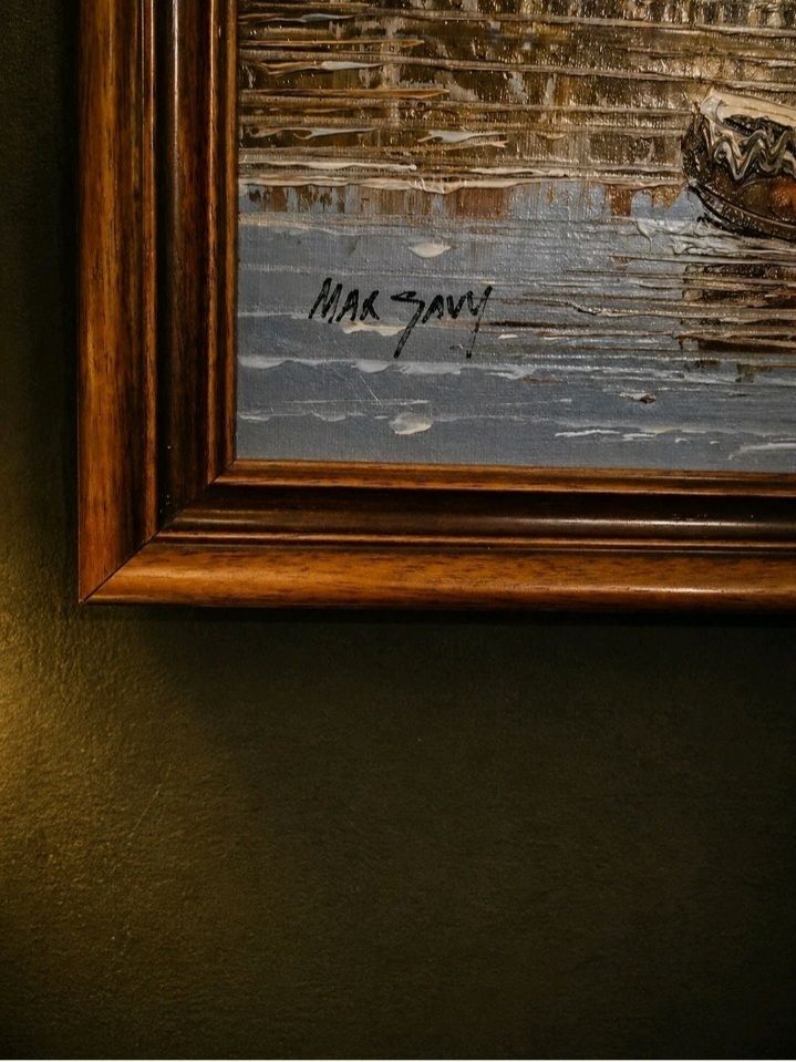 Masterpiece Max Savy Original Signed Oil Painting Harbour Scene Impasto Framed photo vinterior