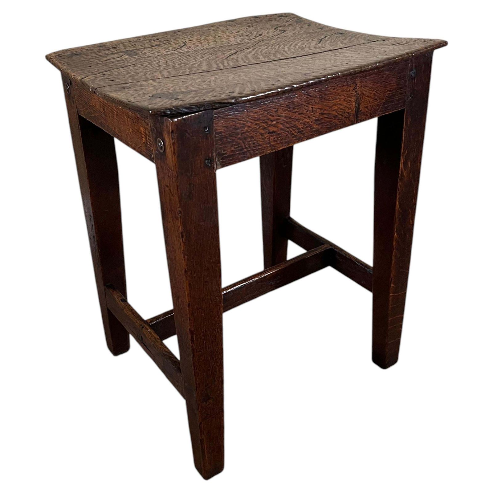 Georgian eiken kruk, holle zitting, penverbinding, Engels, ca. 1780
