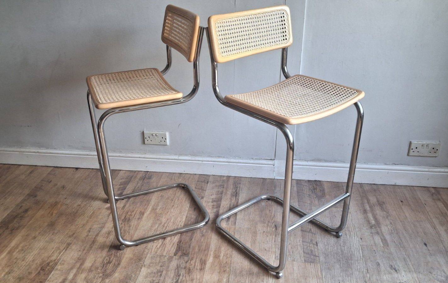 Pair Of Cesca Breuer Design Italian 1980's Beech Stools,Bar,/ Breakfast  Stools