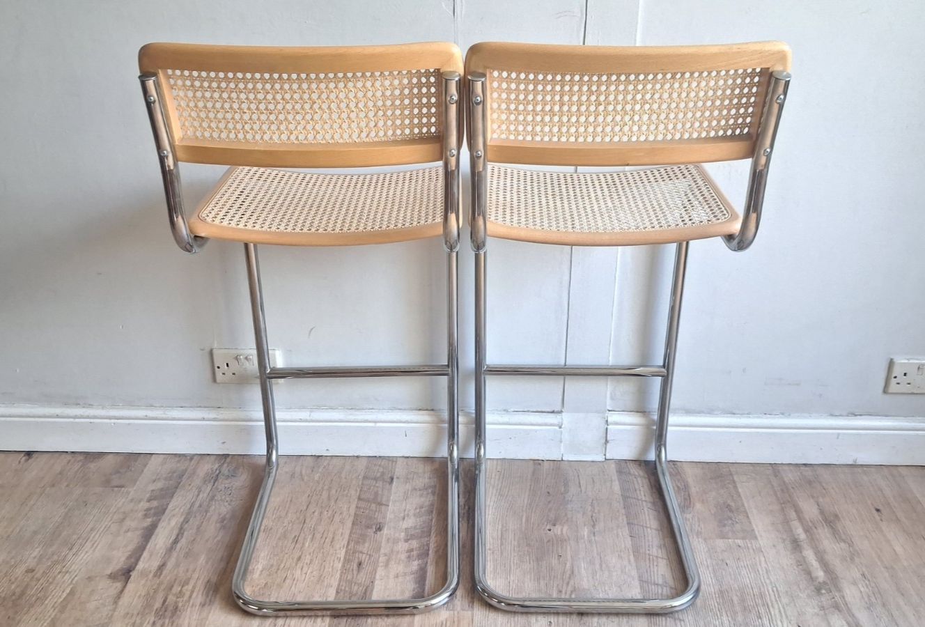 photo for sale Pair Of Cesca Breuer Design Italian 1980's Beech Stools,Bar,/ Breakfast  Stools