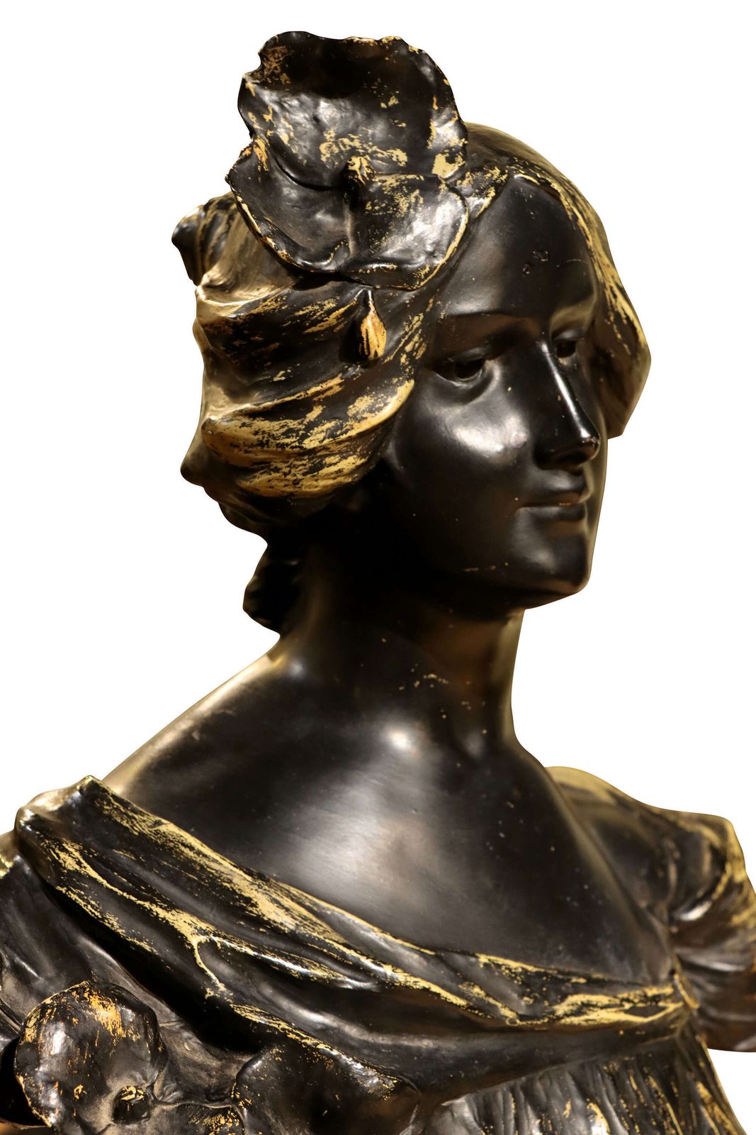 Signed L. Mattei French Art Nouveau Patinated Spelter Bust Of A Young Woman, Circa 1900 photo for sale