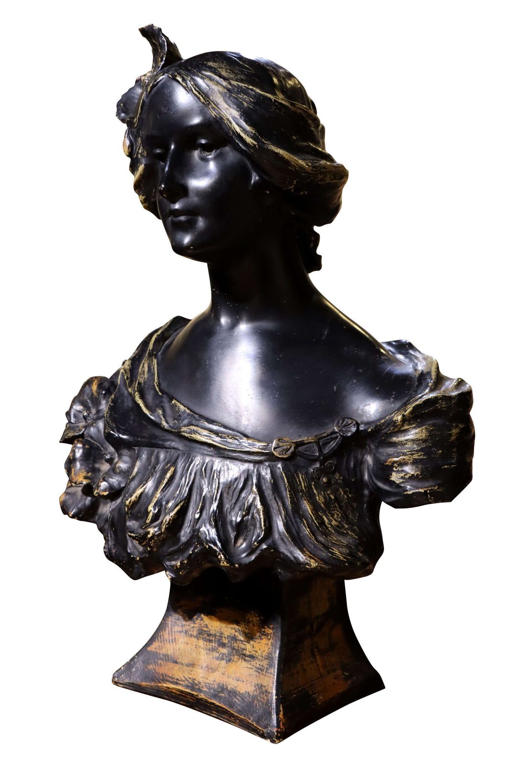 Signed L. Mattei French Art Nouveau Patinated Spelter Bust Of A Young Woman, Circa 1900 photo Art