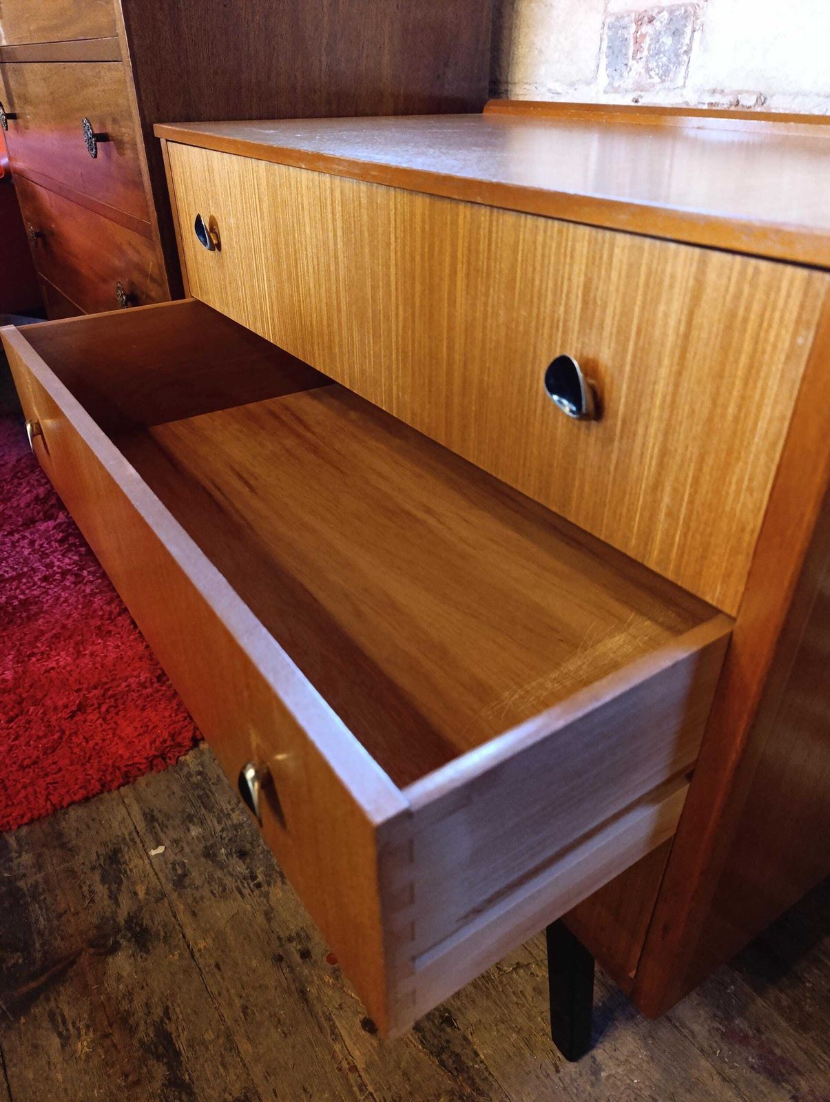 Austinsuite Mid Century Teak Chest Of Drawers | 1960s British Modern With Teardrop Handles photo vinterior