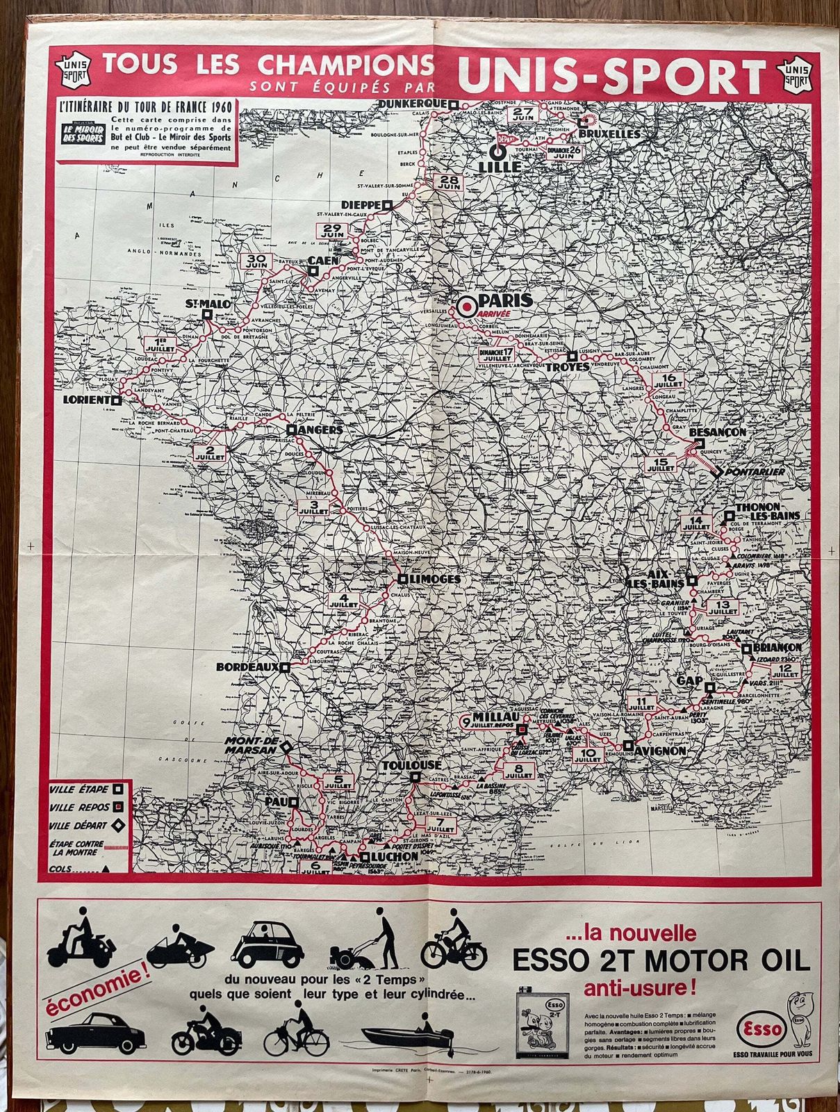 Vintage Cycling Print   Tour De France Route Map, 1960 photo furniture