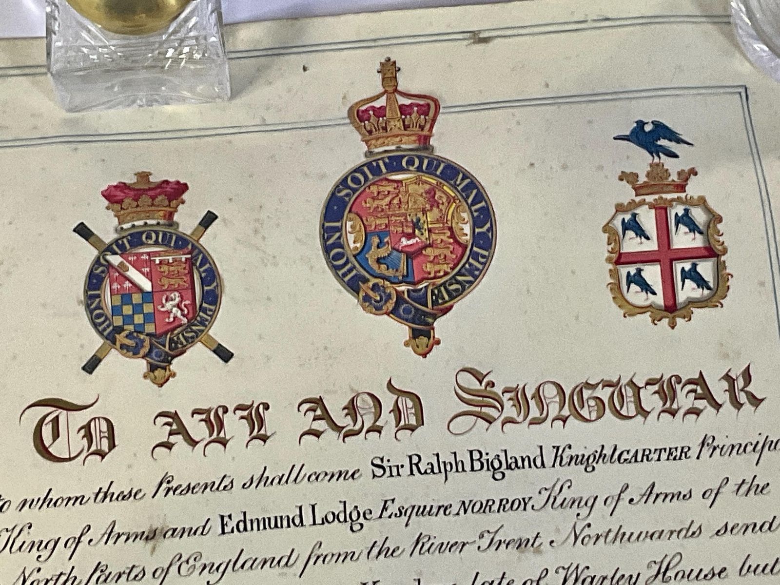 1836 Royal Grant Of Arms Signed By King William IV, Illuminated Vellum Scroll With Wax Seals In Original Case photo vintage