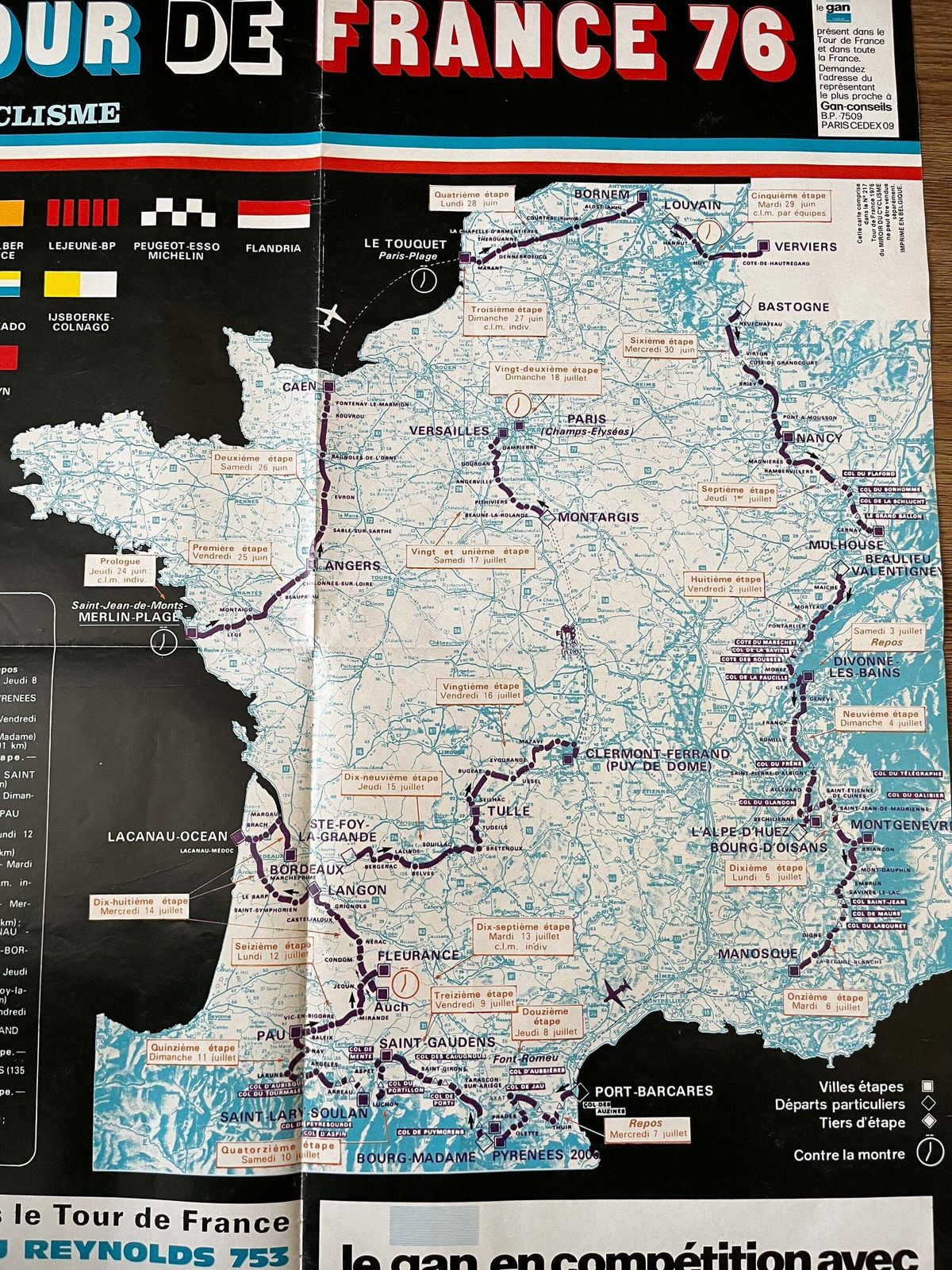 Vintage Tour De France Route Map, Eddy Merckx Era, 1976 photo furniture