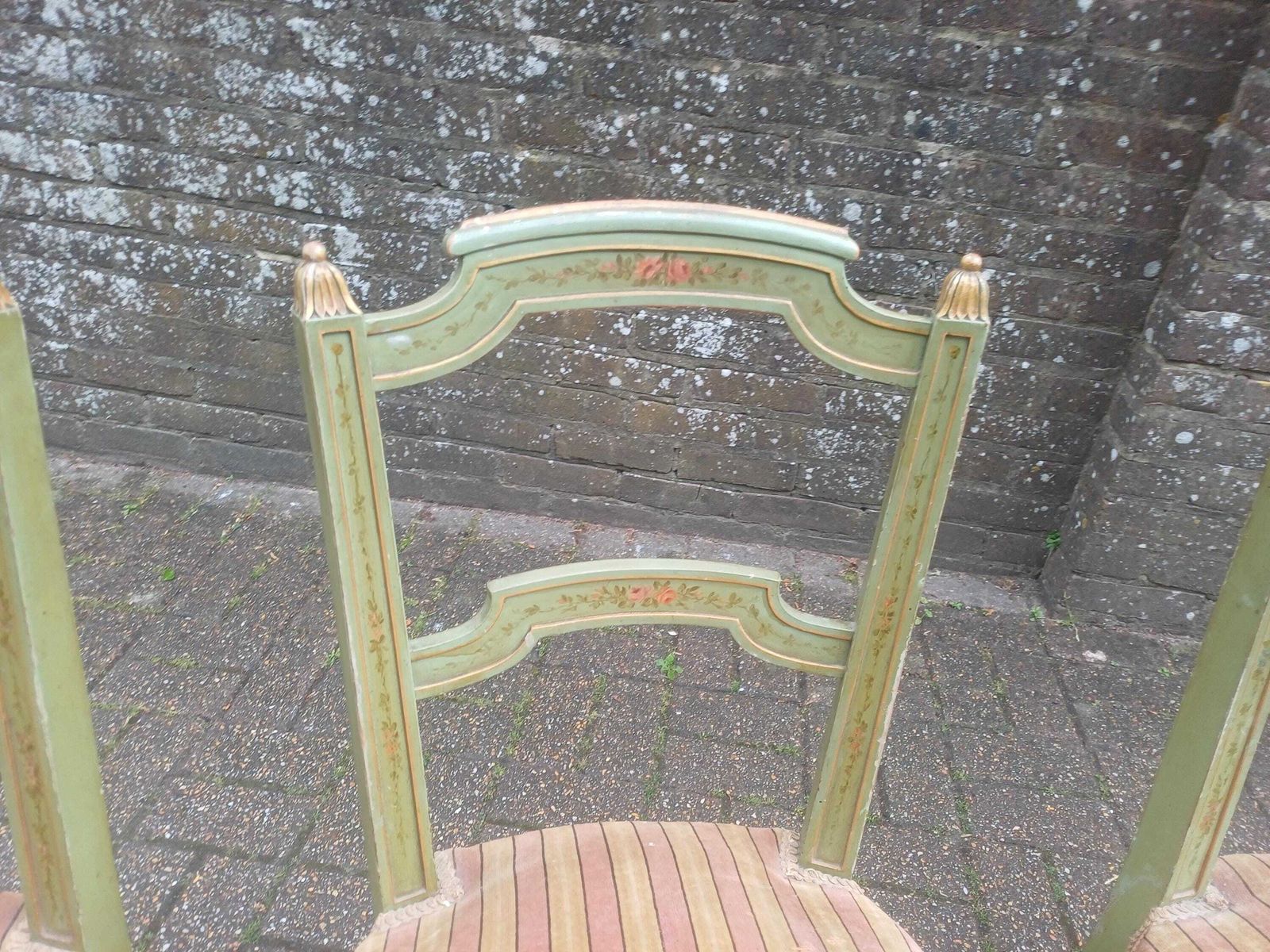 Detailed Set Of 4 French Victorian Painted Dining Chairs Original Velvet Upholstery Shabby Chic Floral Green photo furniture