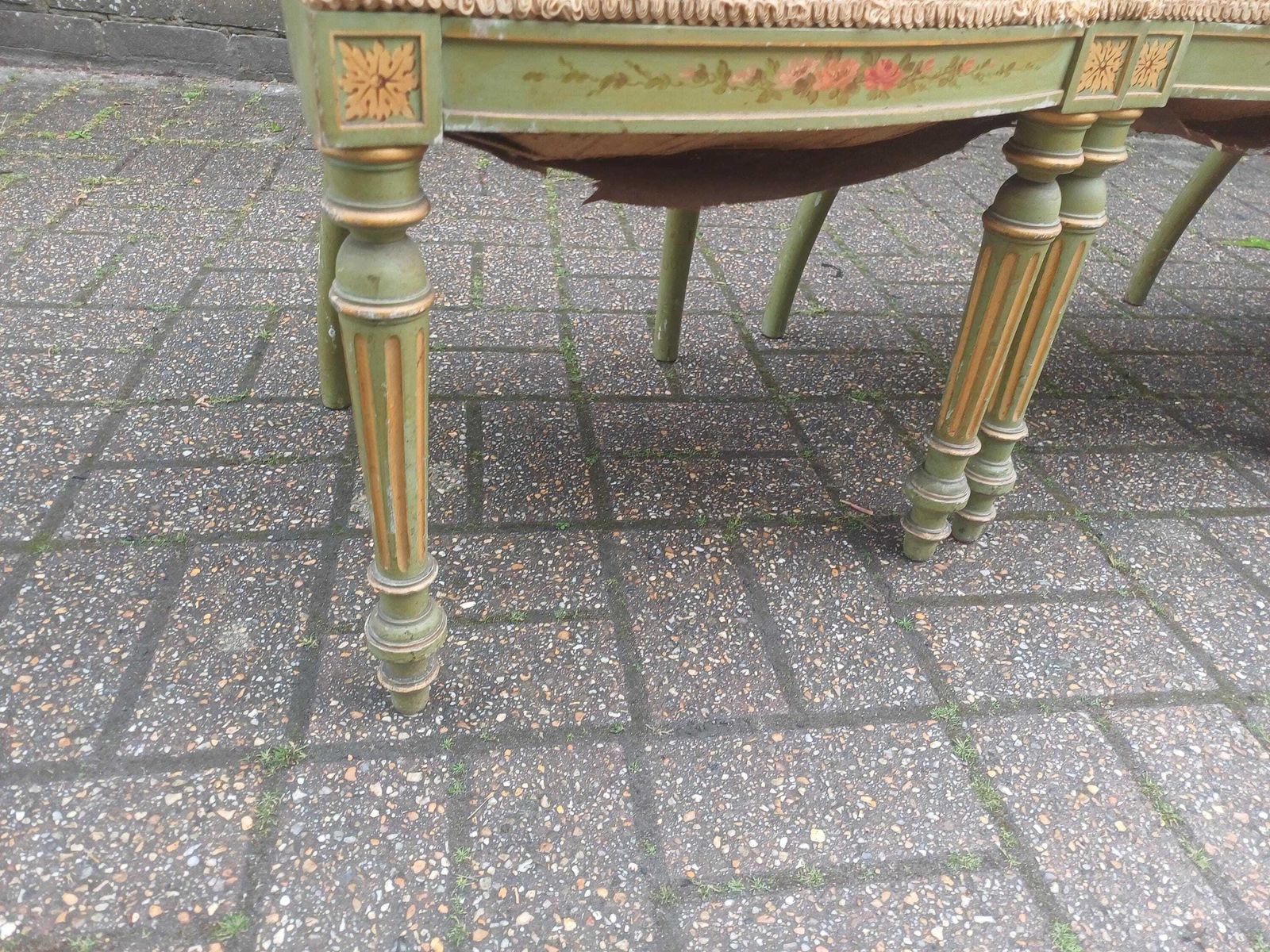 Detailed Set Of 4 French Victorian Painted Dining Chairs Original Velvet Upholstery Shabby Chic Floral Green photo Furniture