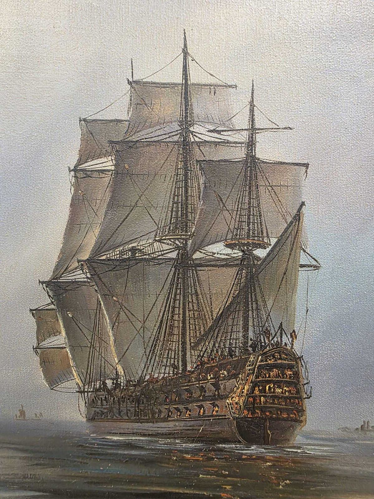 Vintage Oil Painting / Sailing Ship By Ambrose / Framed Maritime Artwork / C1970 photo for sale
