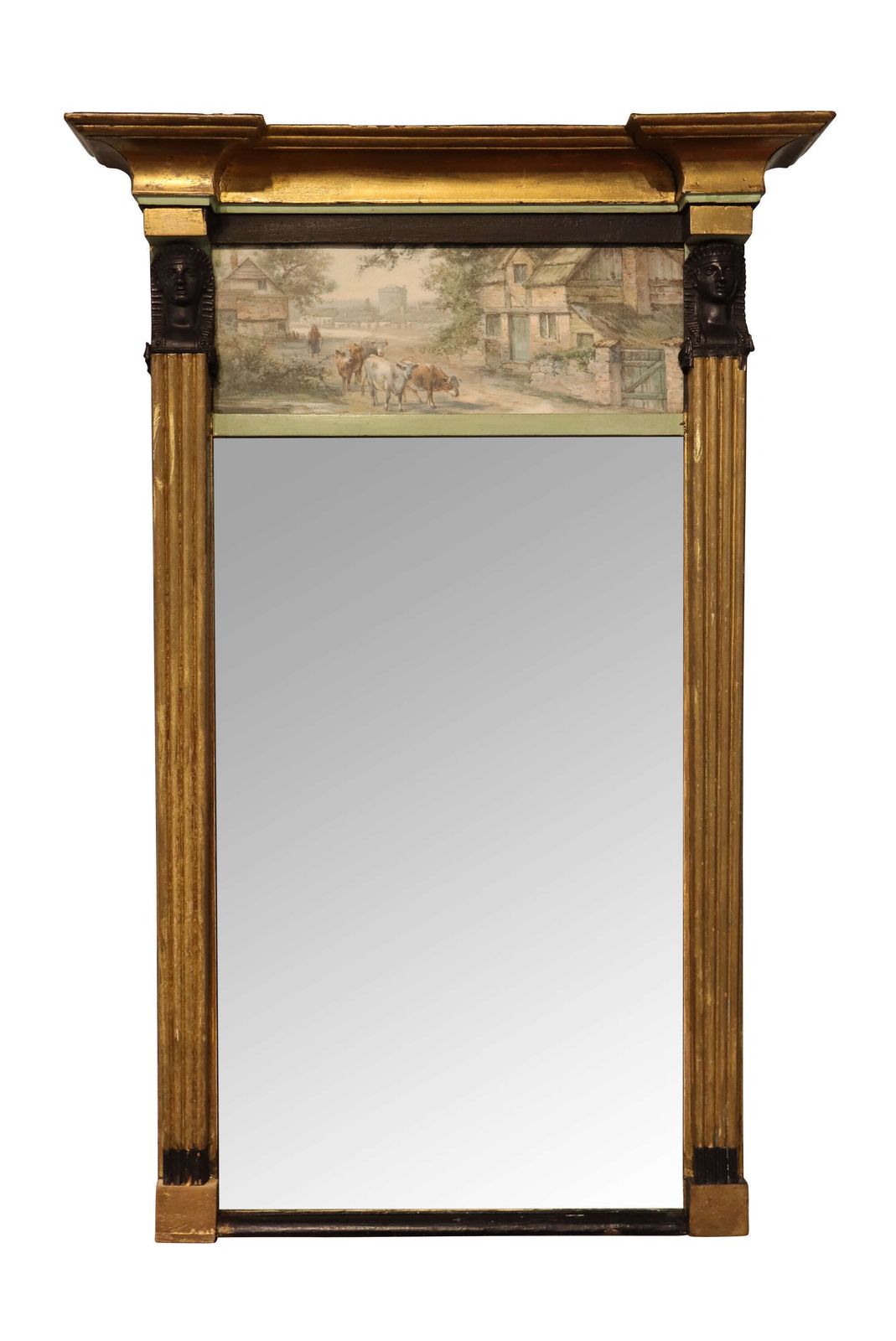 Early 19th Century French Empire / Trumeau Wall Mirror With Painted Panel, Circa 1825