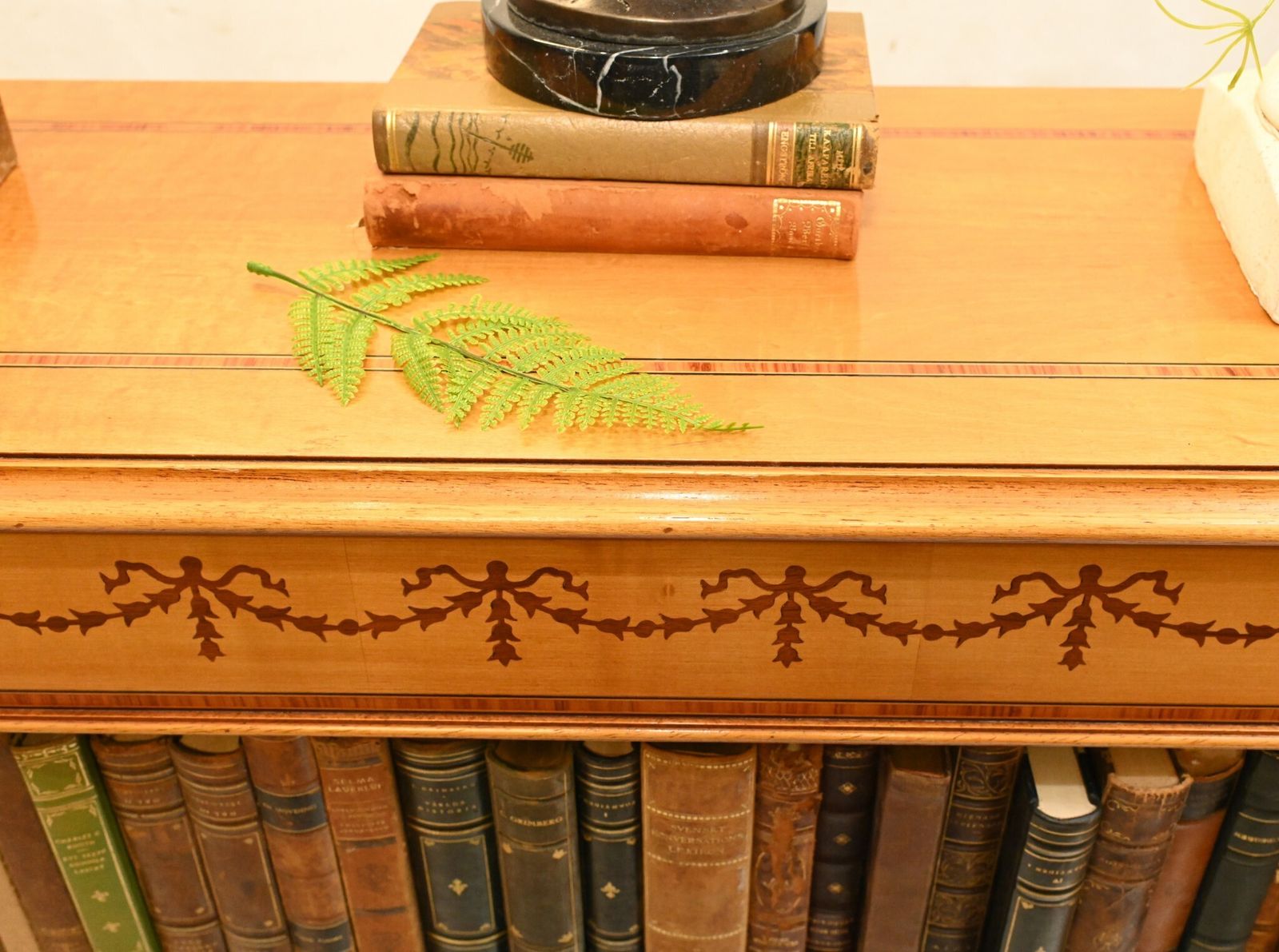 Pair Regency Bookcases   Satinwood Open Front Sheraton Inlay Bespoke photo vintage