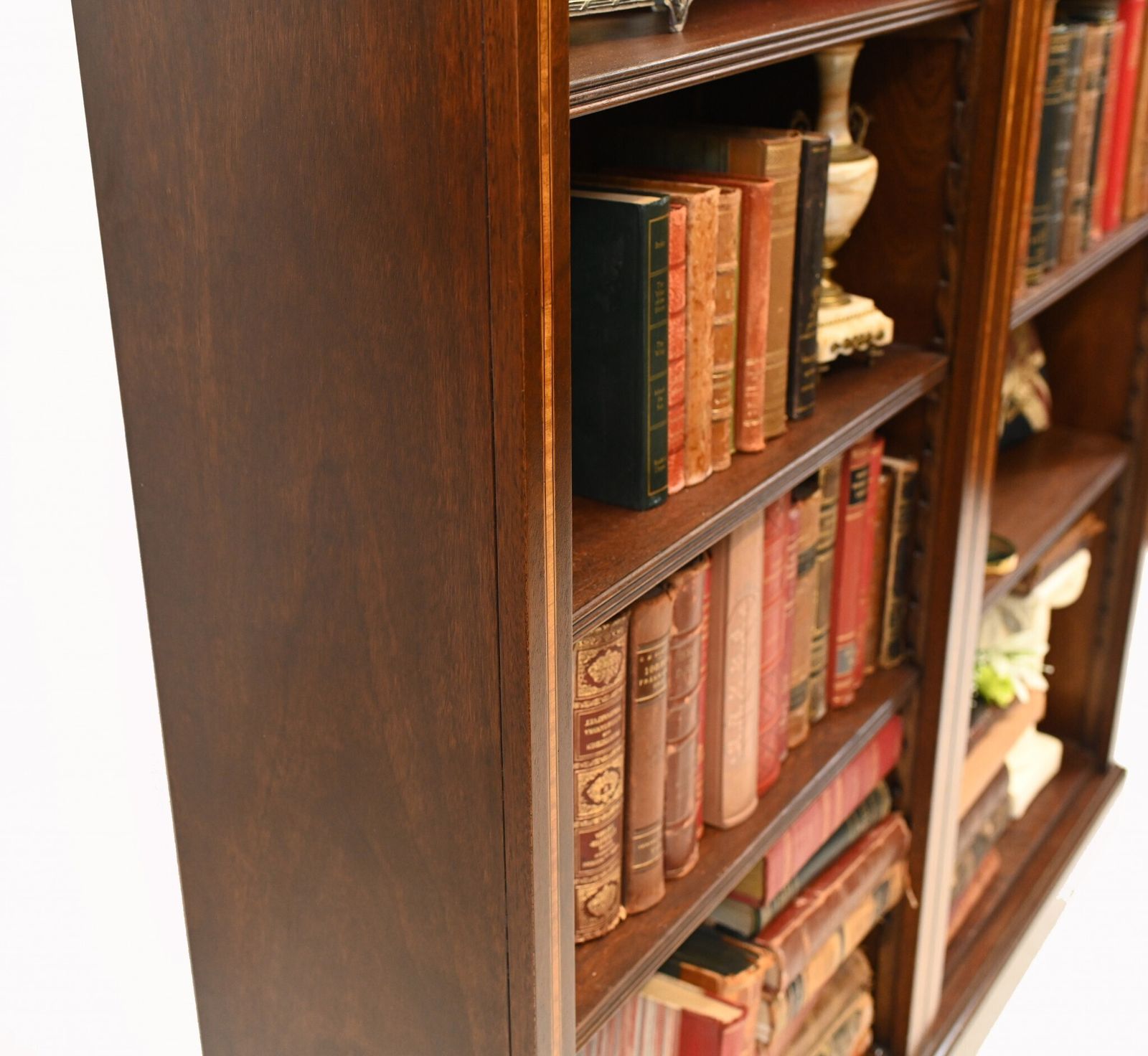 photo for sale Mahogany Bookcase   Double English Sheraton Inlay Open Front Bespoke