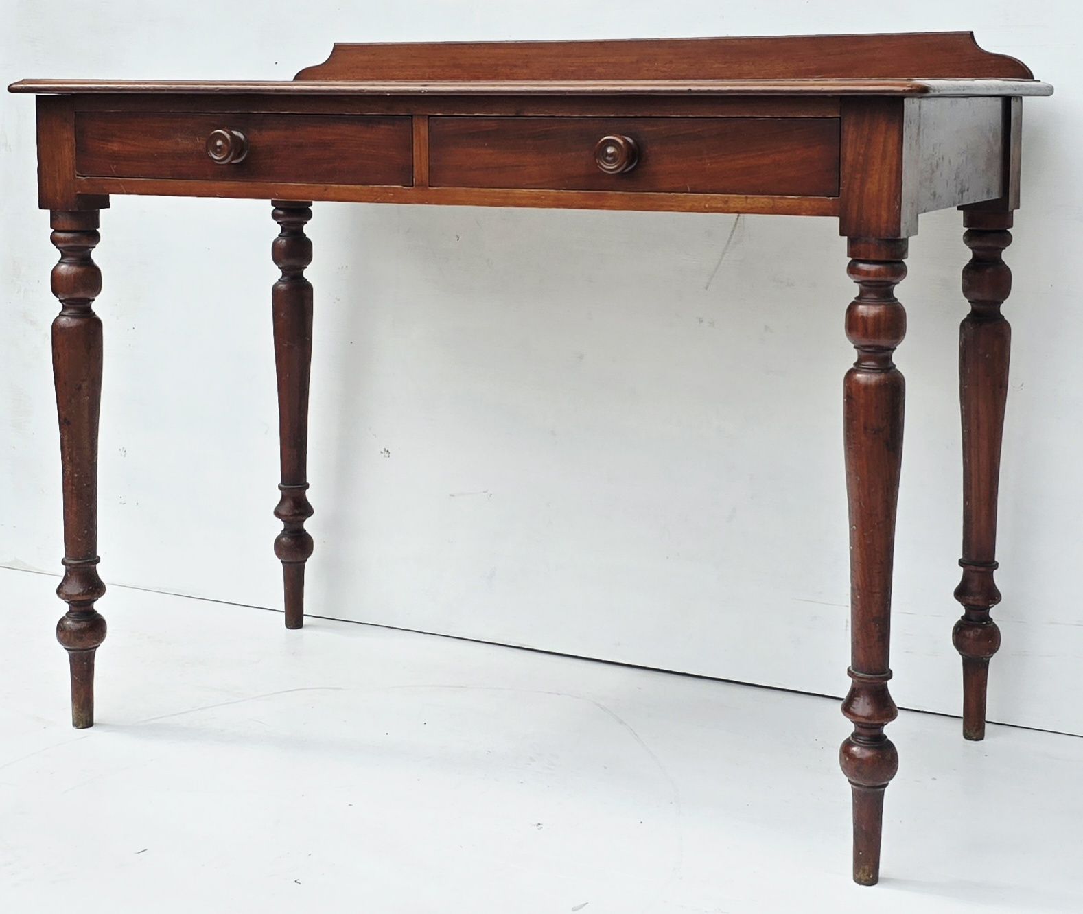An Antique Mahogany Writing Desk On Turned Legs, 19th C. photo vinterior