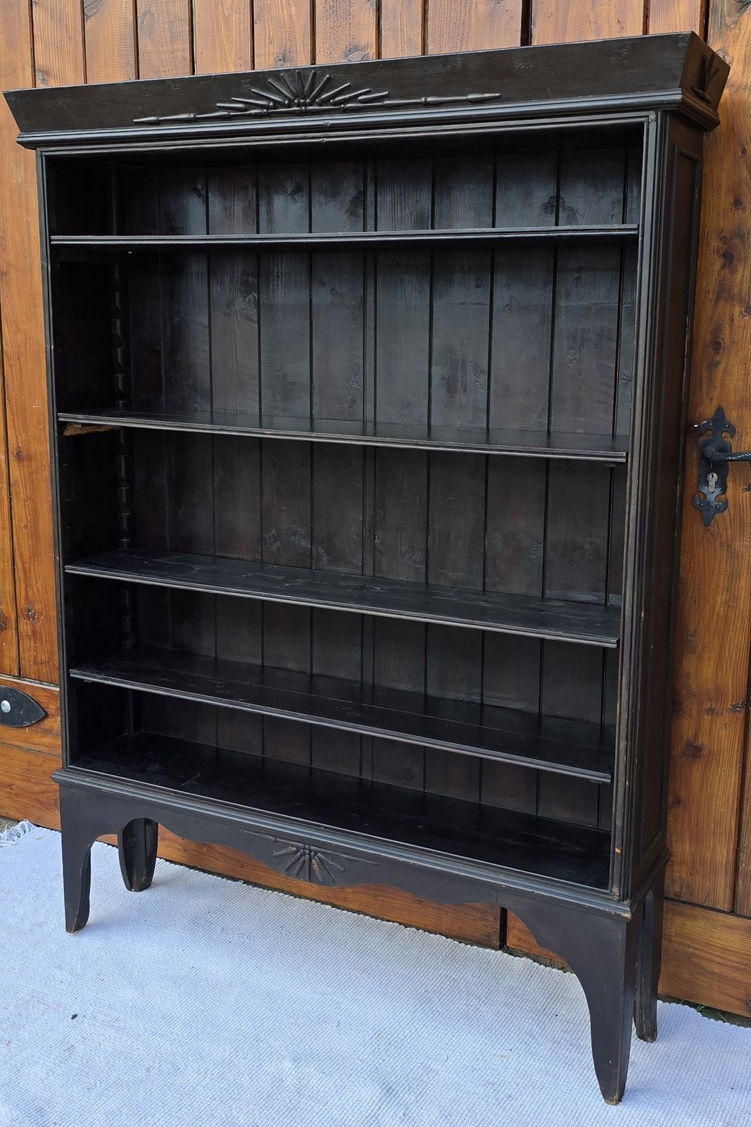 A Large Victorian Ebonised Open Bookcase With Adjustable Shelves & Hidden Storage.. photo furniture