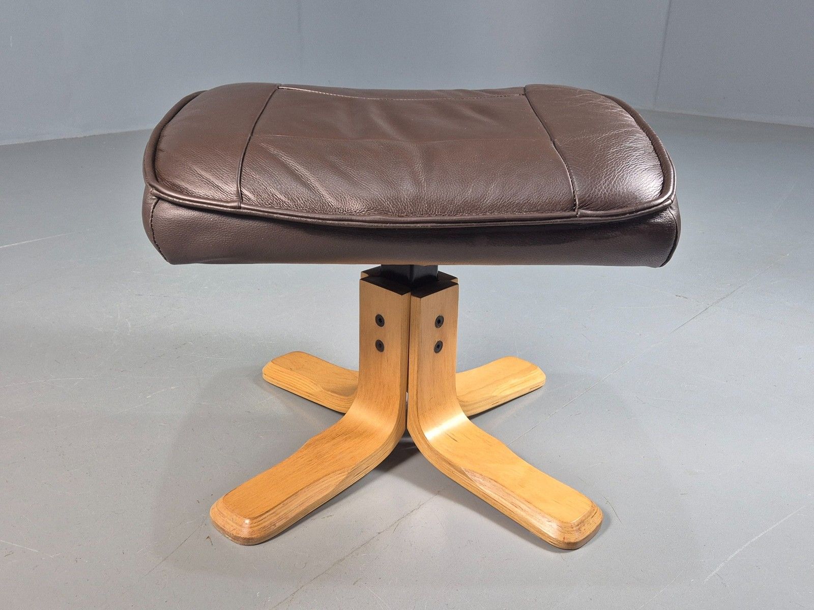 Vintage Brown Leather Danish Bentwood Footstool 1980s Eb07973 photo furniture