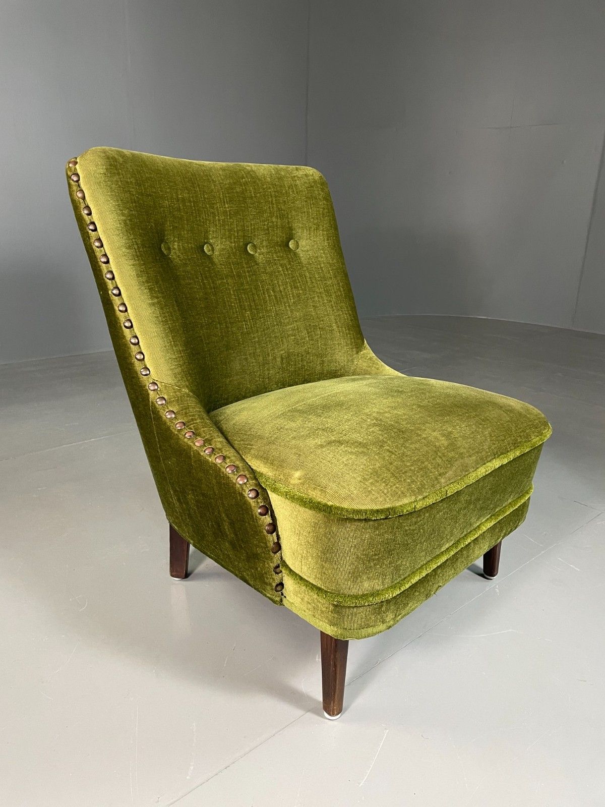 Vintage Cocktail Chair 1950s Danish Green Velvet Velour Retro Eb06603 photo vinterior