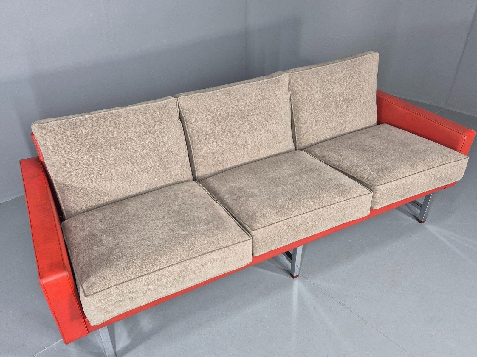Vintage 3 Seat Sofa 1960s Swedish Red Leather New Cushions Mcm Retro  Eb11121 photo Furniture