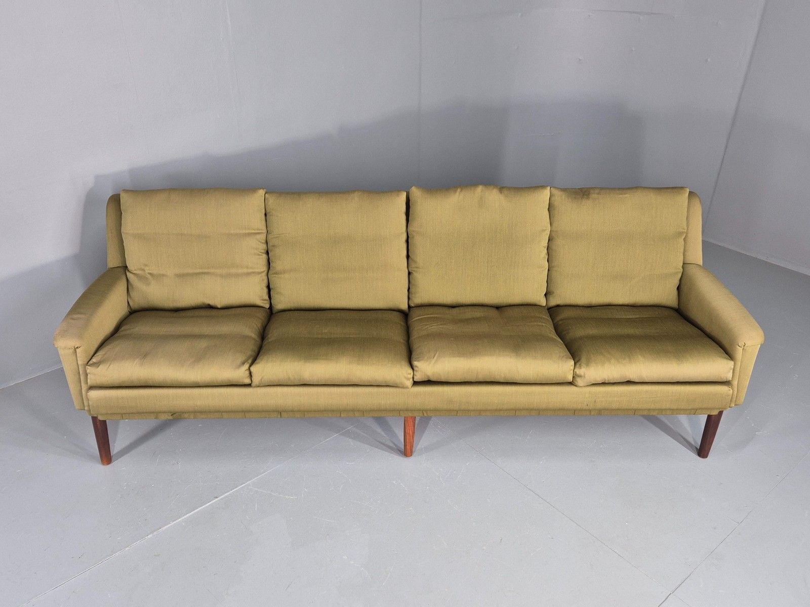 Vintage Mid Century 4 Seat Sofa Green Cotton Upholstery 1960s Retro Eb11374 photo Furniture