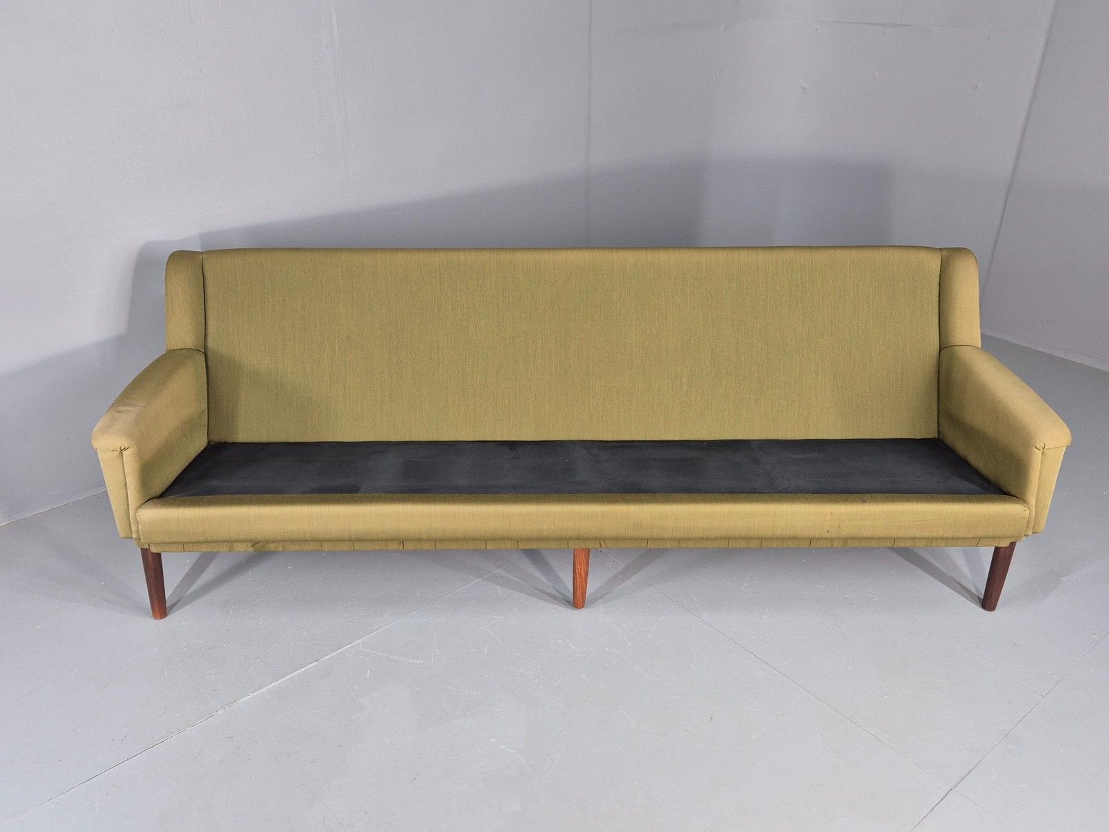 Vintage Mid Century 4 Seat Sofa Green Cotton Upholstery 1960s Retro Eb11374 photo vintage